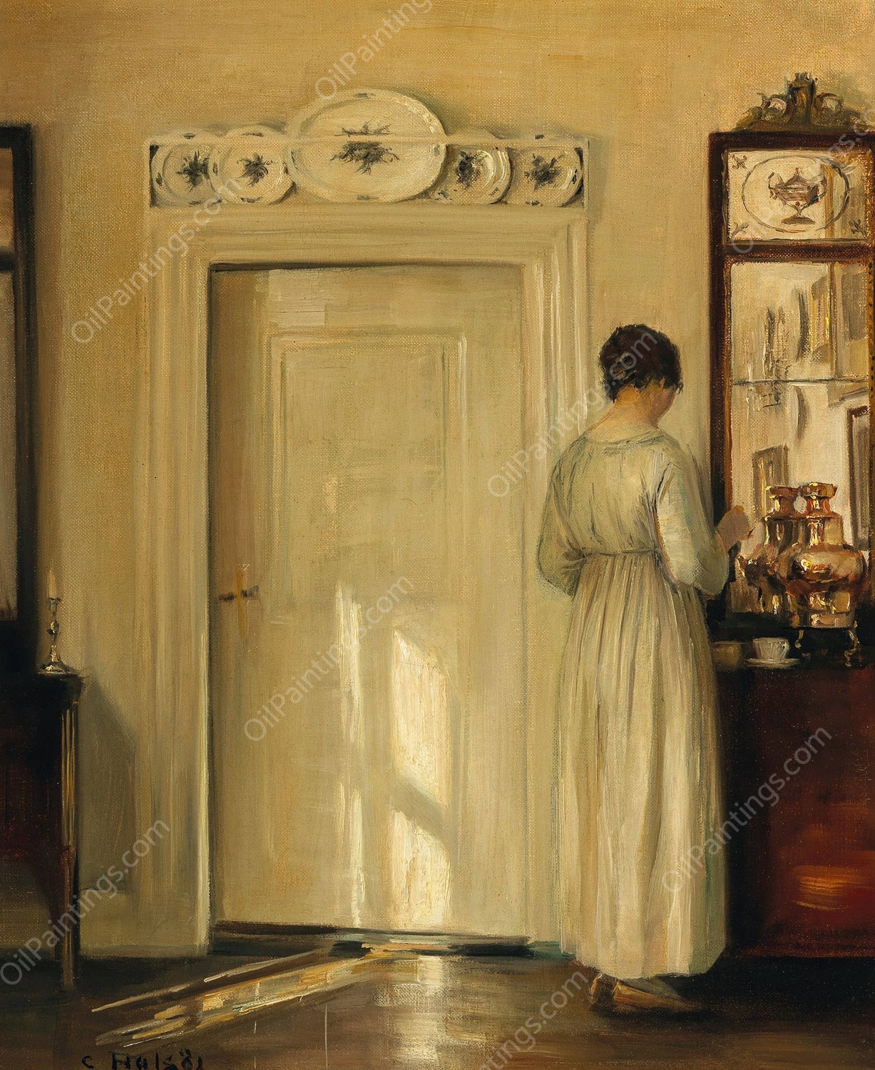 Frau beim Teekochen by Carl Holsoe - Hand-Painted Oil Painting Reproduction