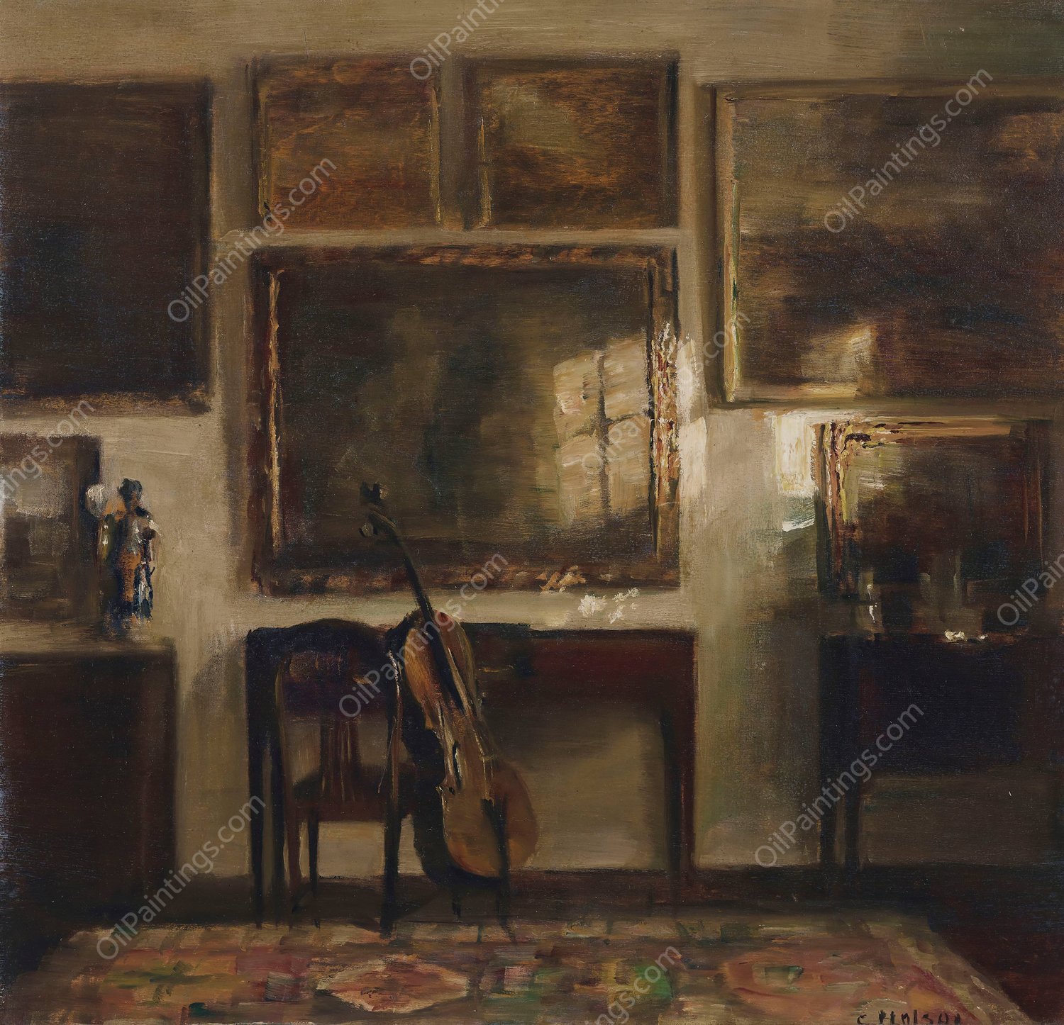 Interior with a Cello by Carl Holsoe - Hand-Painted Oil Painting Reproduction