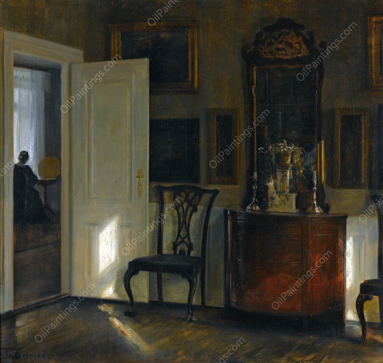 Interior by Carl Holsoe - Hand-Painted Oil Painting Reproduction