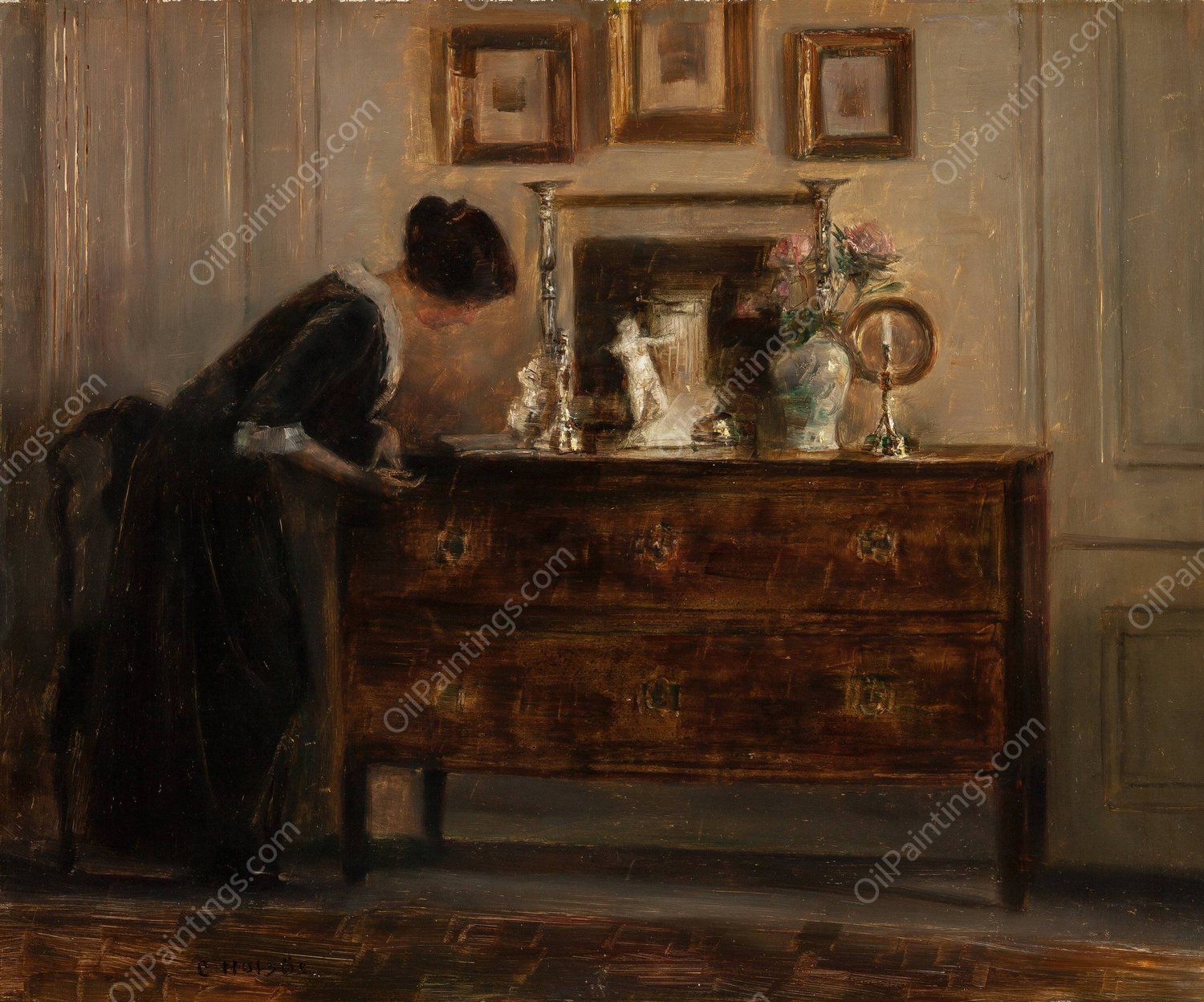 Tidying Up by Carl Holsoe - Hand-Painted Oil Painting Reproduction