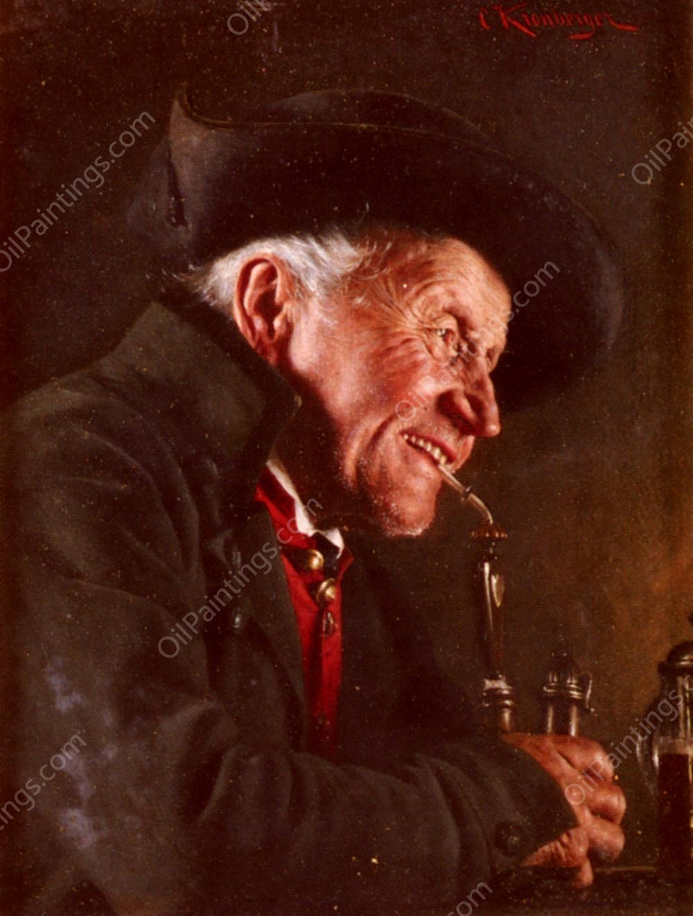 A Portrait Of A Man In A Tavern by Carl Kronberger - Hand-Painted Oil Painting Reproduction