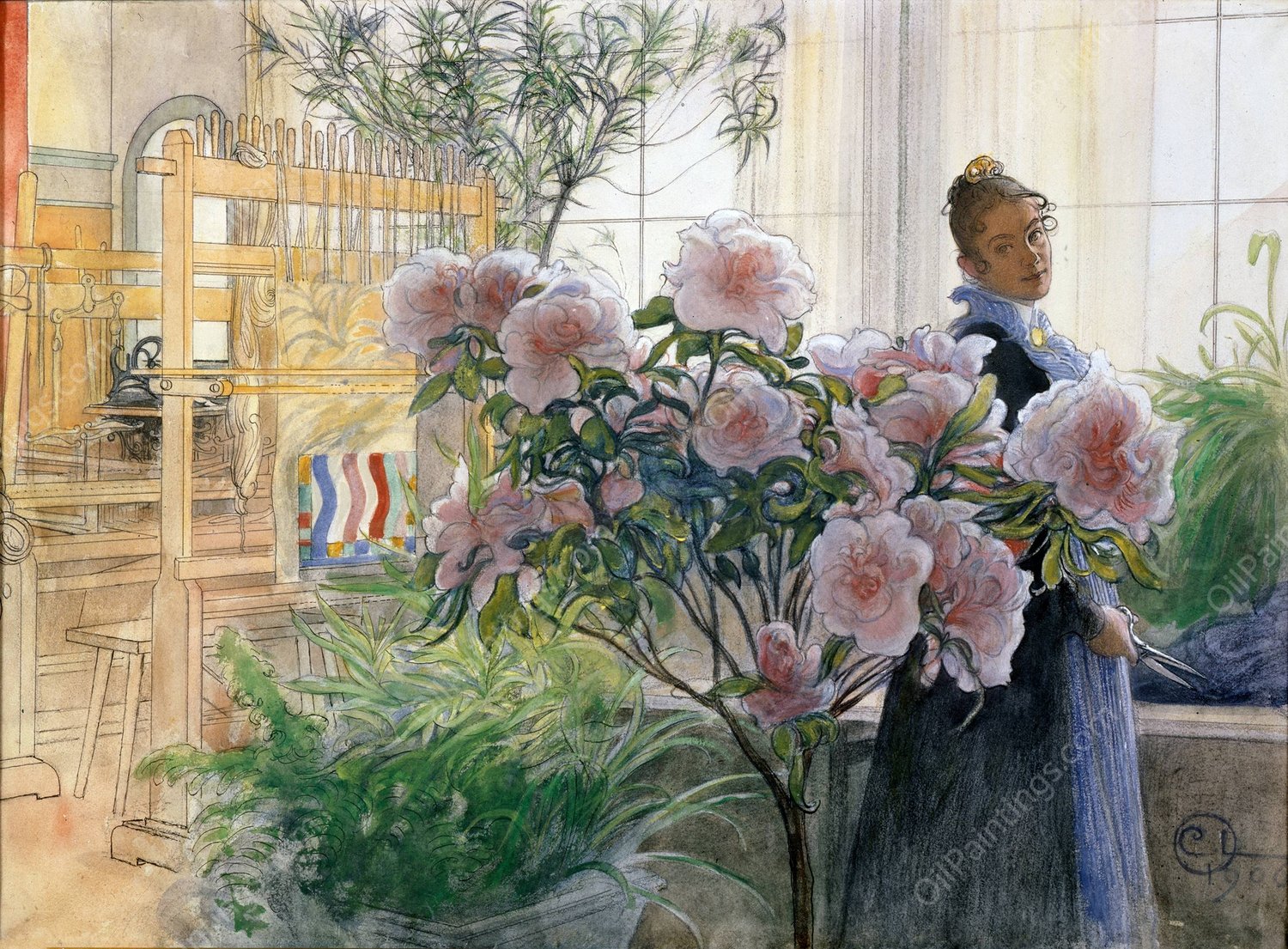 Azalea  by Carl Larsson - Hand-Painted Oil Painting Reproduction