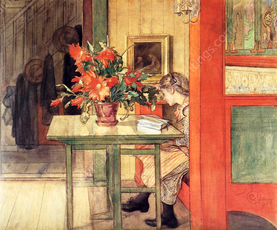 Lisbeth Reading by Carl Larsson - Hand-Painted Oil Painting Reproduction