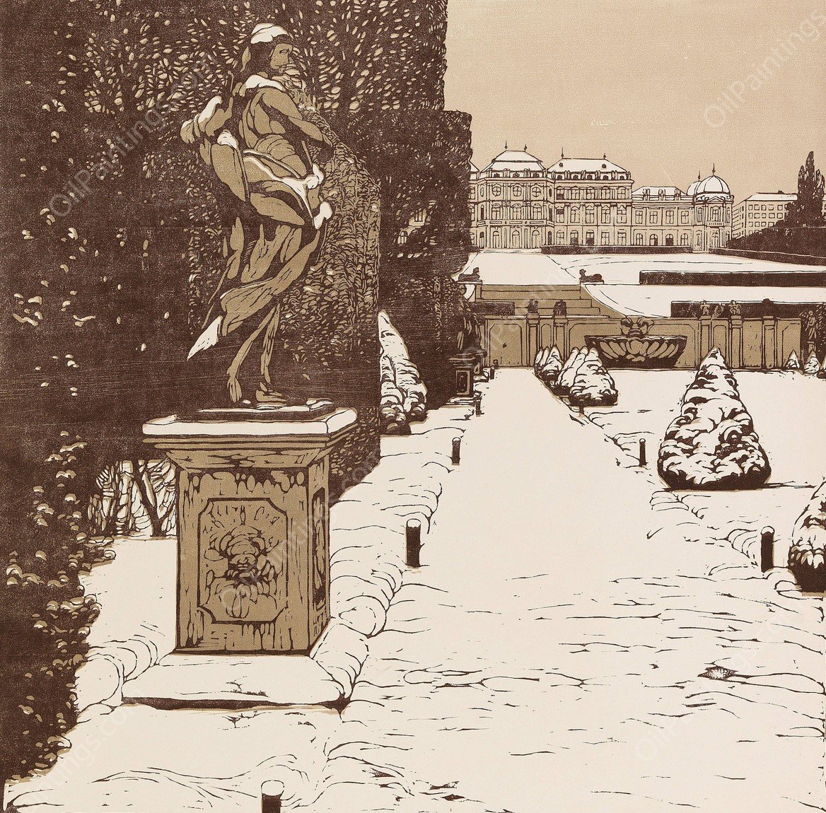 Belvederegarten im Winter by Carl Moll - Hand-Painted Oil Painting Reproduction