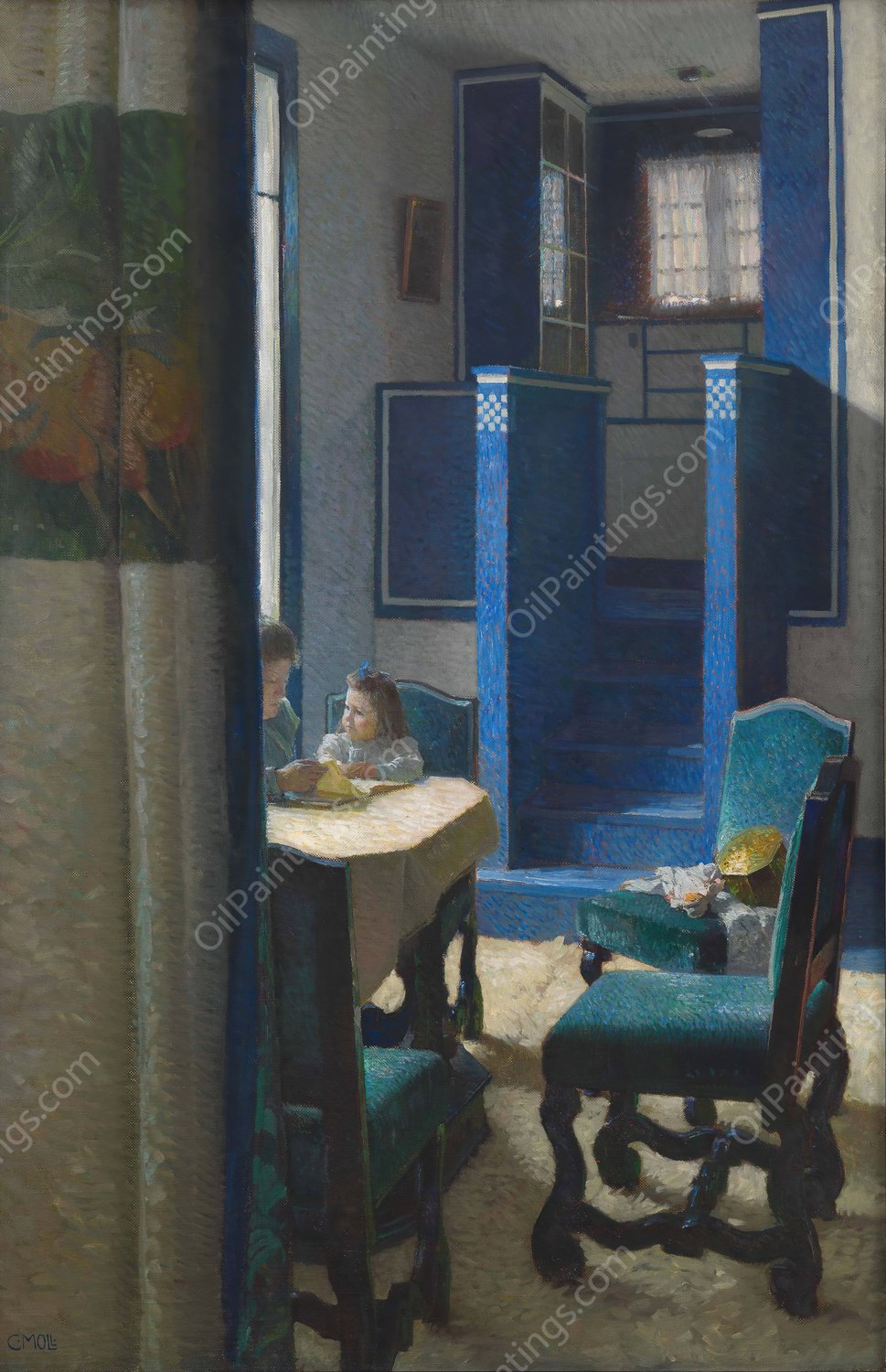 Salon im Haus auf der Hohen Warte  by Carl Moll - Hand-Painted Oil Painting Reproduction