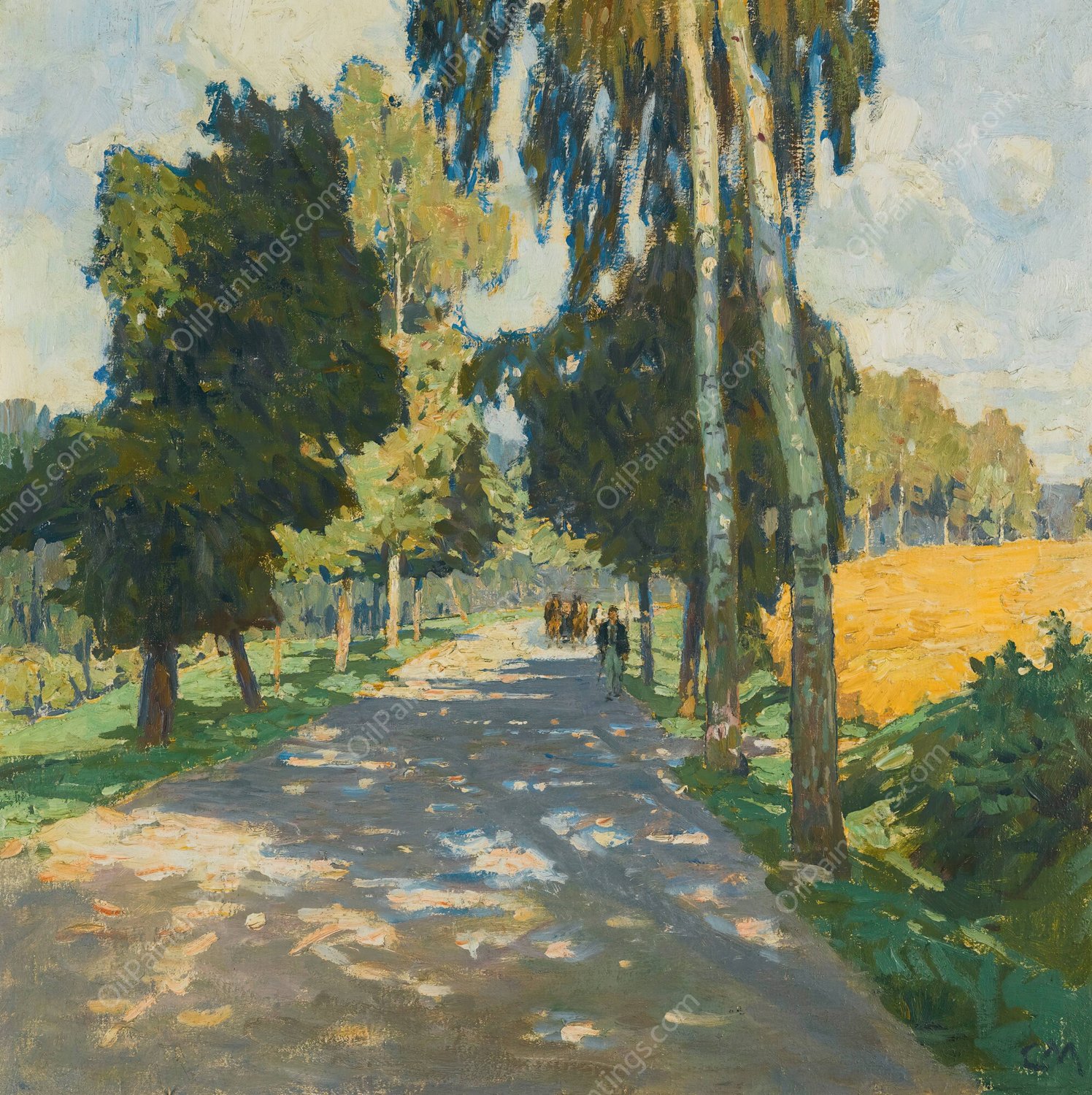 Tree lined road in Bruntal by Carl Moll - Hand-Painted Oil Painting Reproduction