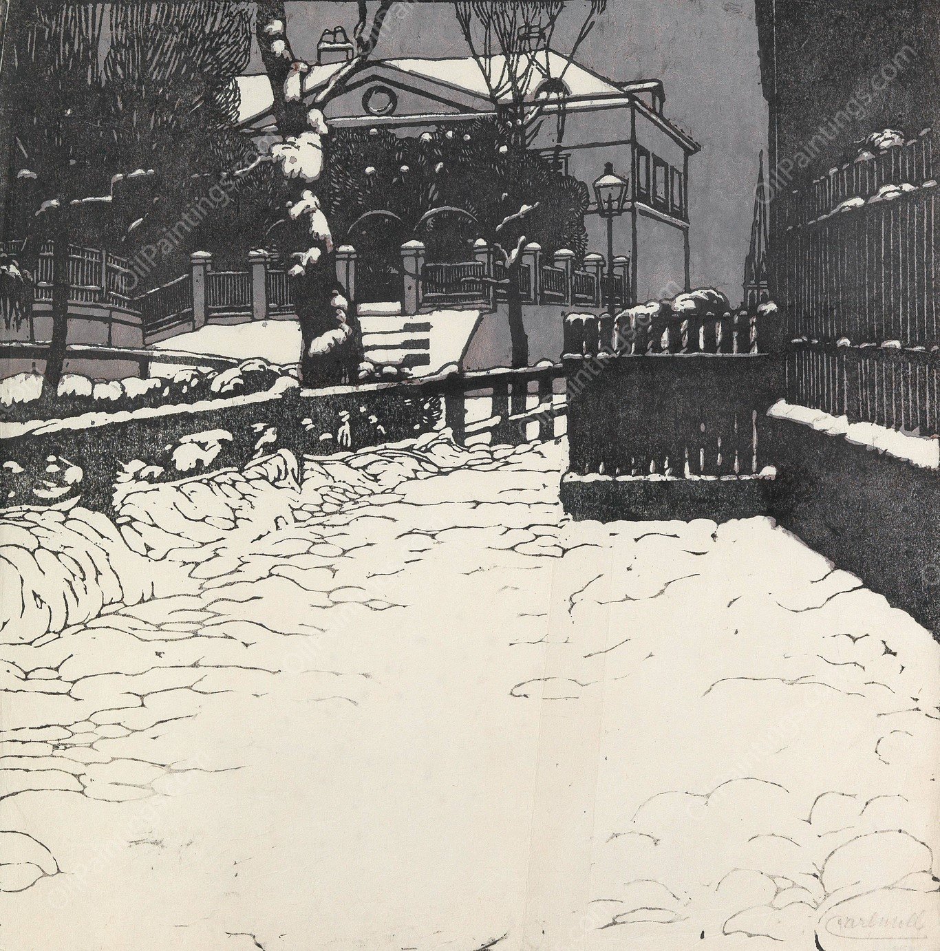 Verschneite Villa in Dobling  by Carl Moll - Hand-Painted Oil Painting Reproduction