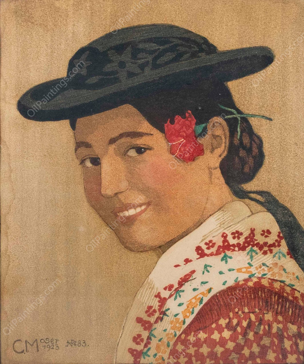 Tiroler Bauernmadchen by Carl Moser - Hand-Painted Oil Painting Reproduction