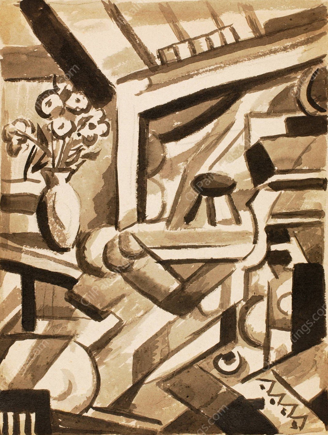 Abstract-Flowers in Left II by Carl Newman - Hand-Painted Oil Painting Reproduction