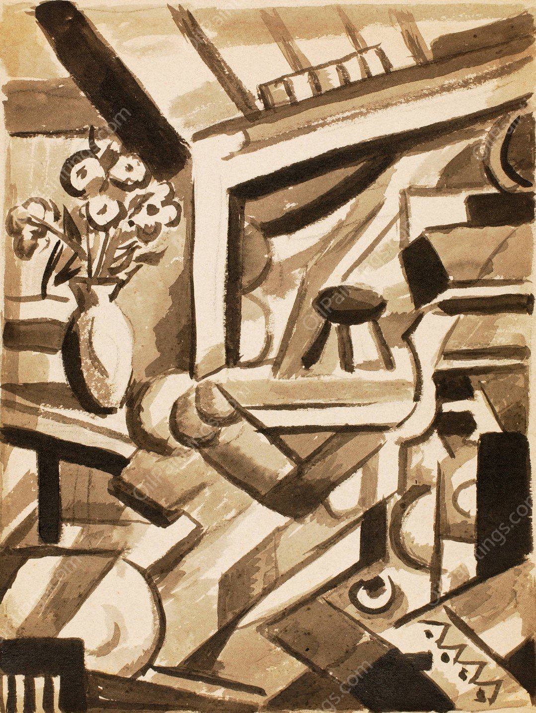 Abstract-Flowers in Left by Carl Newman - Hand-Painted Oil Painting Reproduction