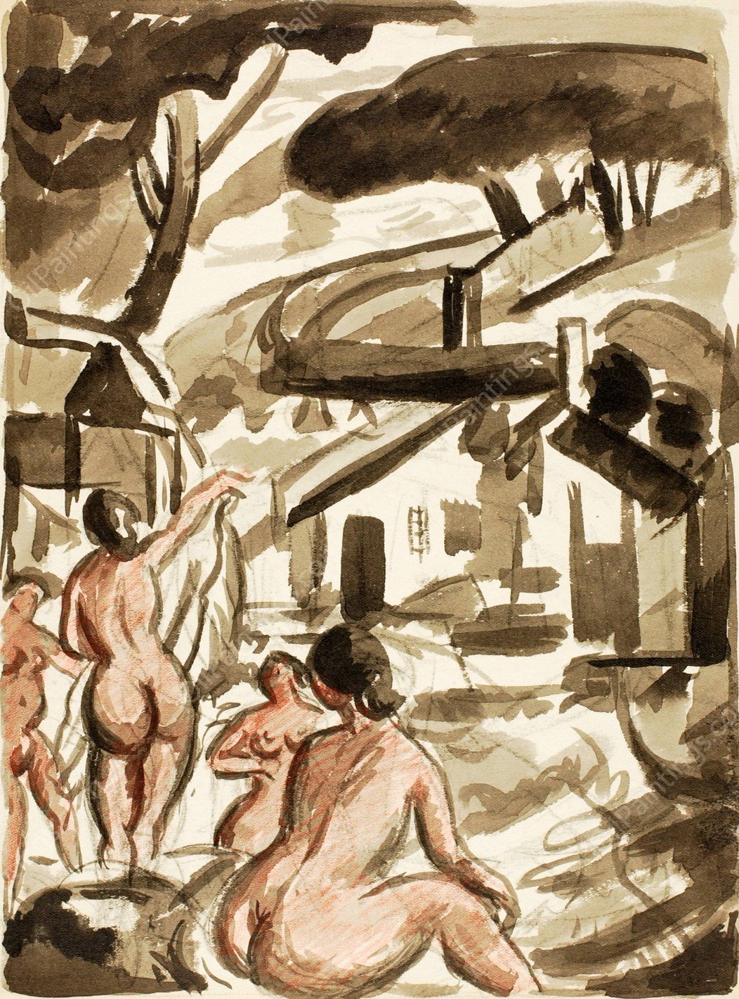 Group of Four Female Nudes by Carl Newman - Hand-Painted Oil Painting Reproduction