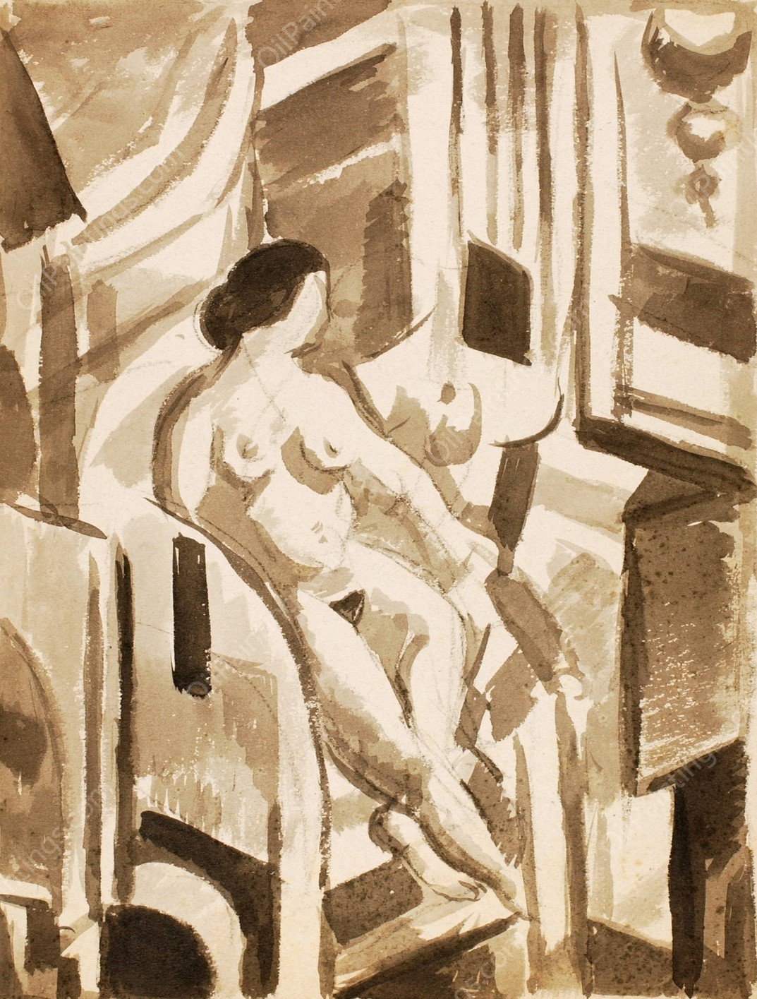 Seated Female Nude 3 by Carl Newman - Hand-Painted Oil Painting Reproduction