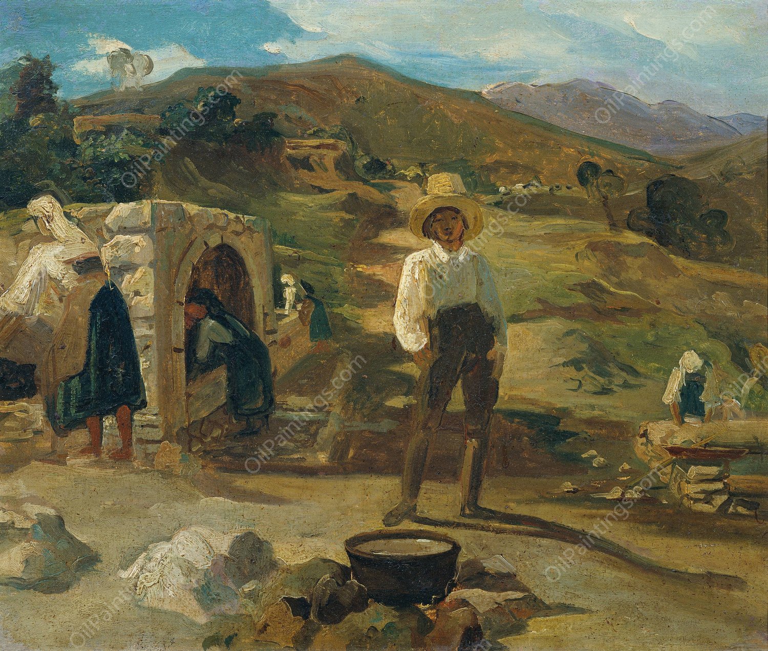 Italienische Landschaft  by Carl Rahl - Hand-Painted Oil Painting Reproduction