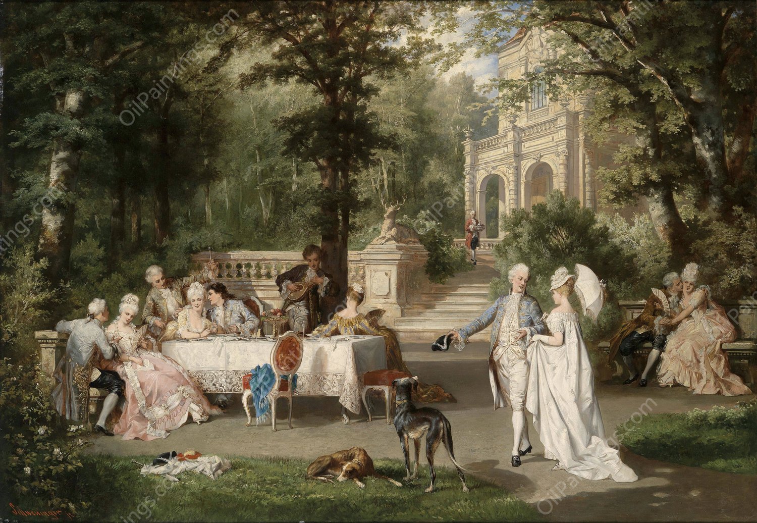 Galante Gesellschaft im Schlosspark by Carl Schweninger - Hand-Painted Oil Painting Reproduction