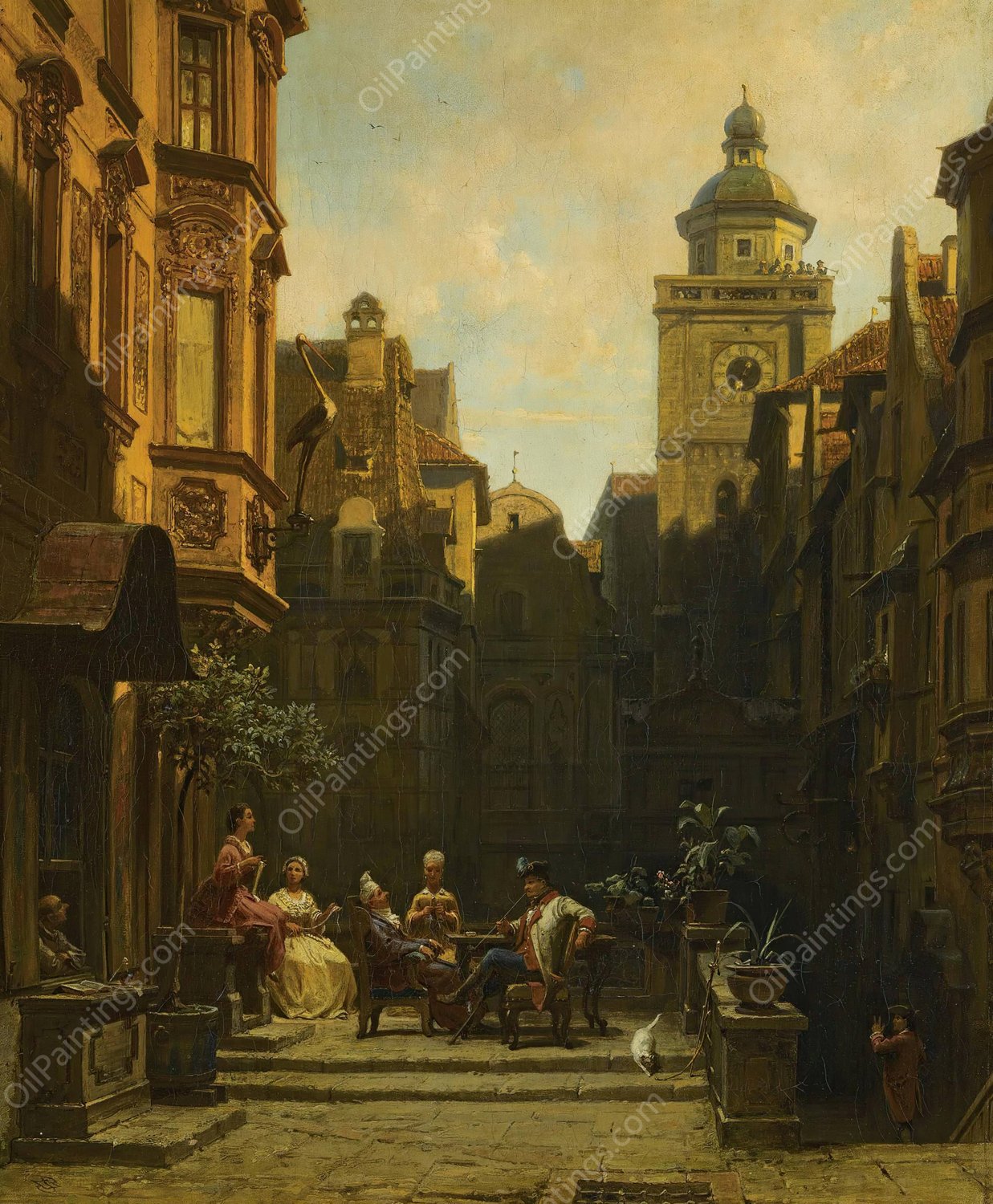 Die Plauderstunde  by Carl Spitzweg - Hand-Painted Oil Painting Reproduction