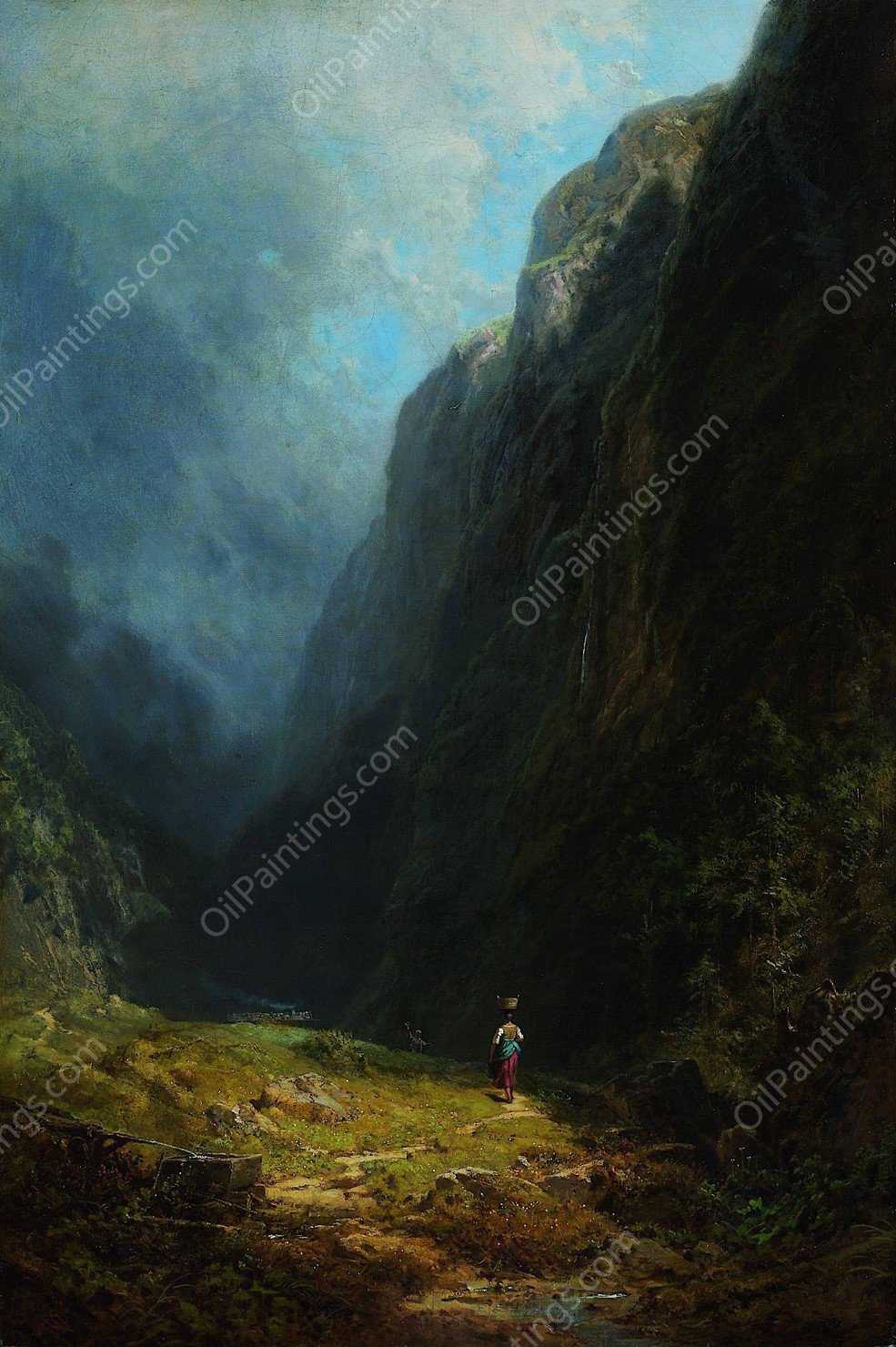 In the Alpine High Valley  by Carl Spitzweg - Hand-Painted Oil Painting Reproduction