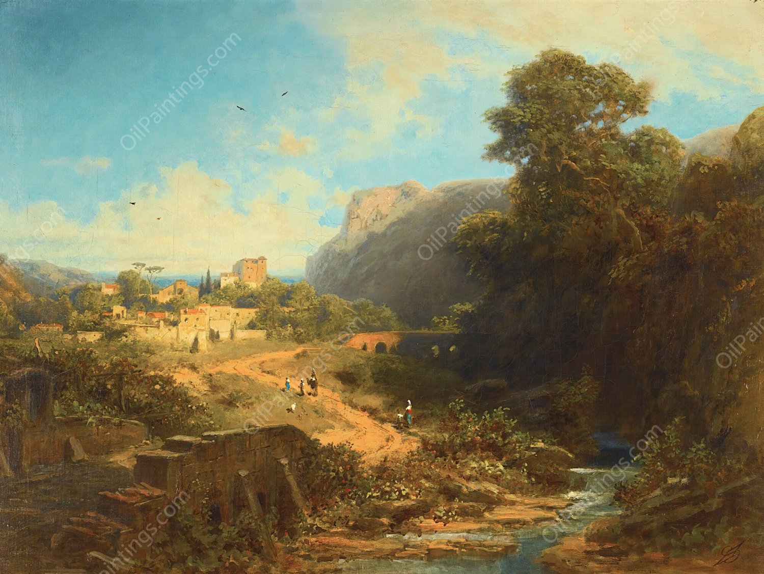 Italienische Landschaft  by Carl Spitzweg - Hand-Painted Oil Painting Reproduction