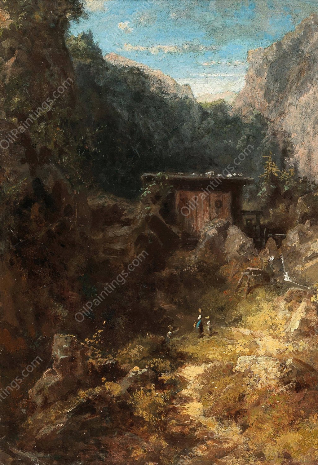 Mountain mill by Carl Spitzweg - Hand-Painted Oil Painting Reproduction