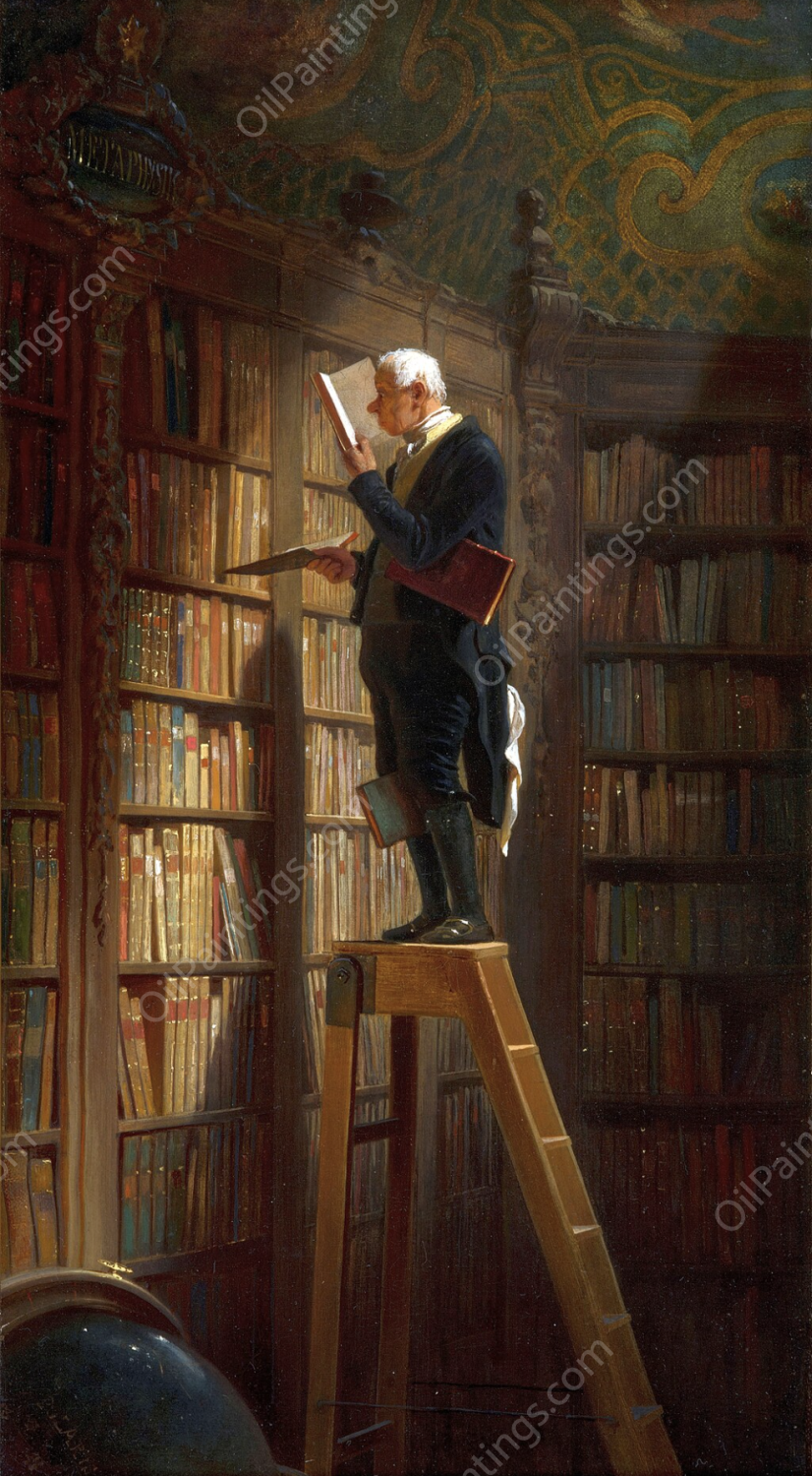 The Bookworm by Carl Spitzweg - Hand-Painted Oil Painting Reproduction