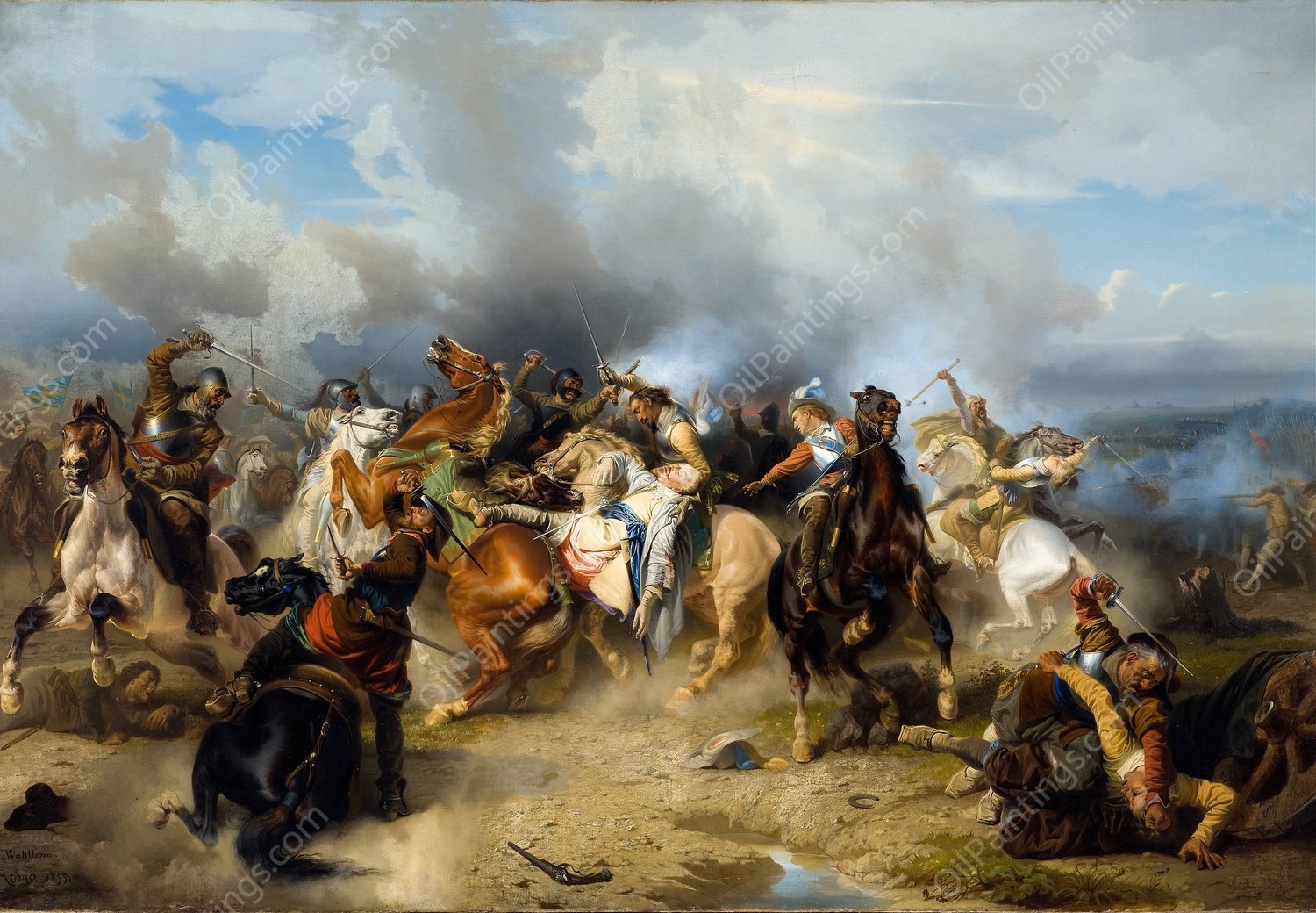 Death of King Gustav II Adolf of Sweden at the Battle of Lutzen  by Carl Wahlbom - Hand-Painted Oil Painting Reproduction
