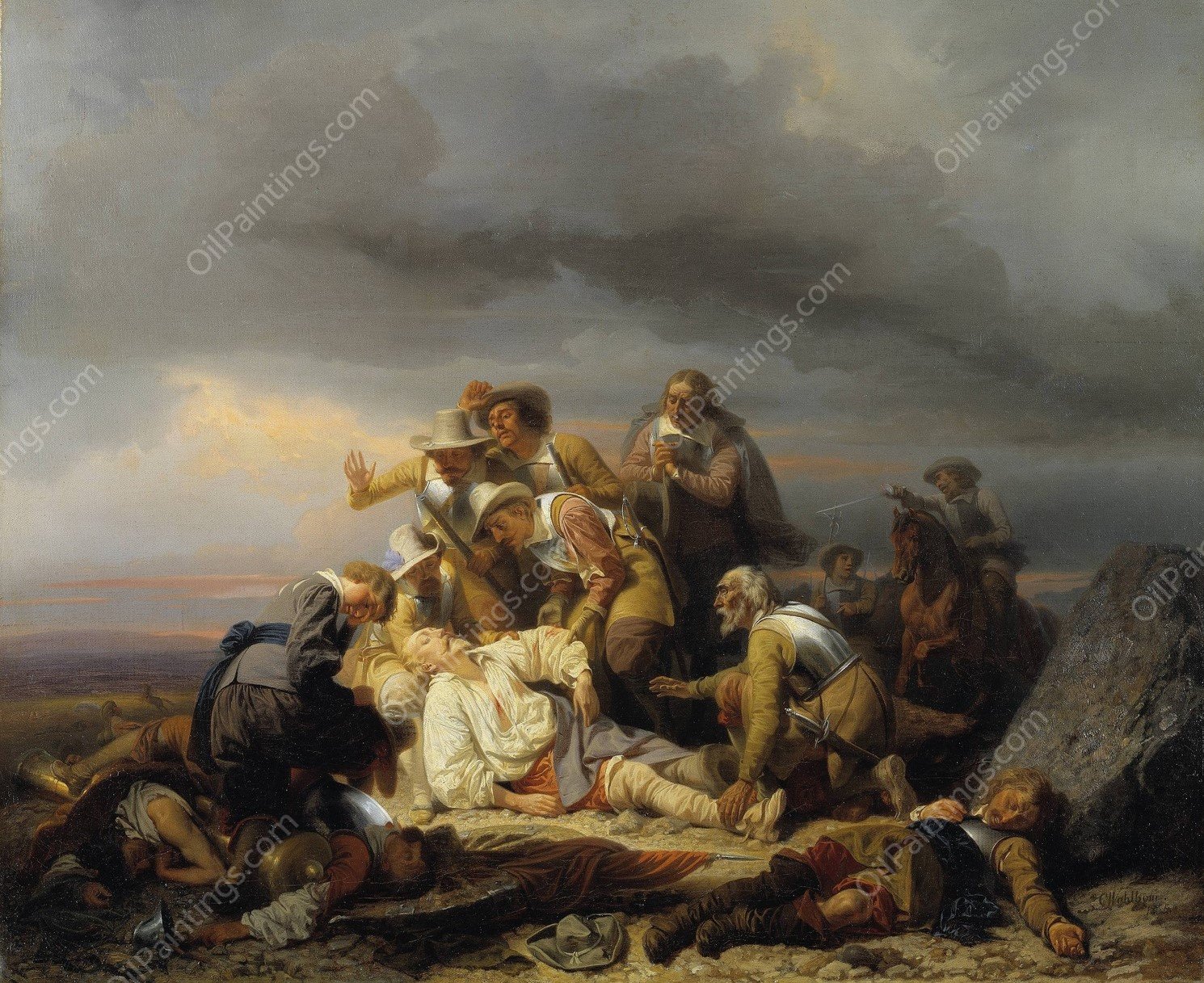 Finding the Body of King Gustav II Adolf of Sweden after the Battle of Lutze  by Carl Wahlbom - Hand-Painted Oil Painting Reproduction