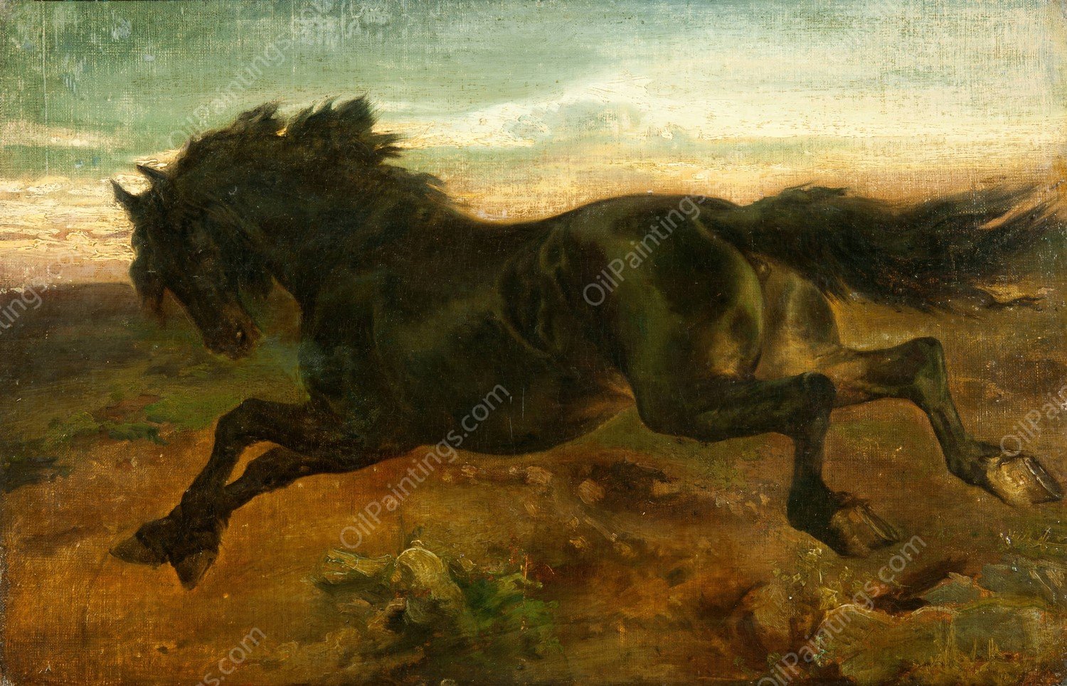 Galloping Horse  by Carl Wahlbom - Hand-Painted Oil Painting Reproduction