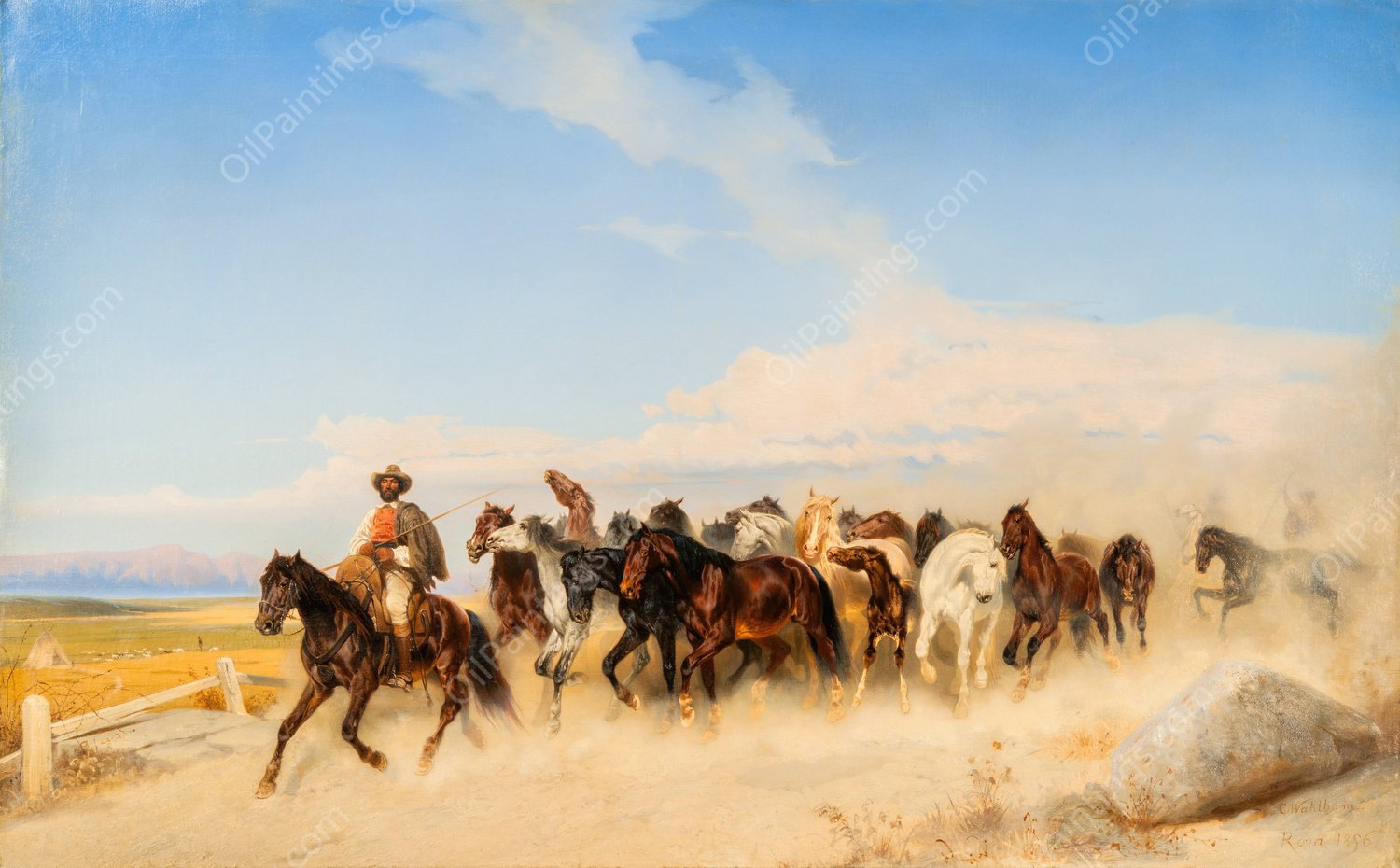 Horses at the Campagna  by Carl Wahlbom - Hand-Painted Oil Painting Reproduction