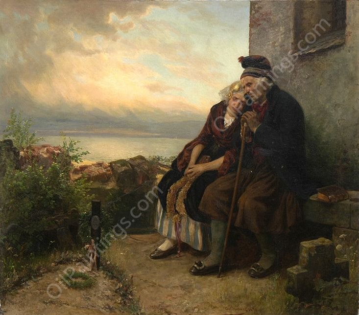 Mourning Their Loss by Carl Wilhelm Hubner - Hand-Painted Oil Painting Reproduction