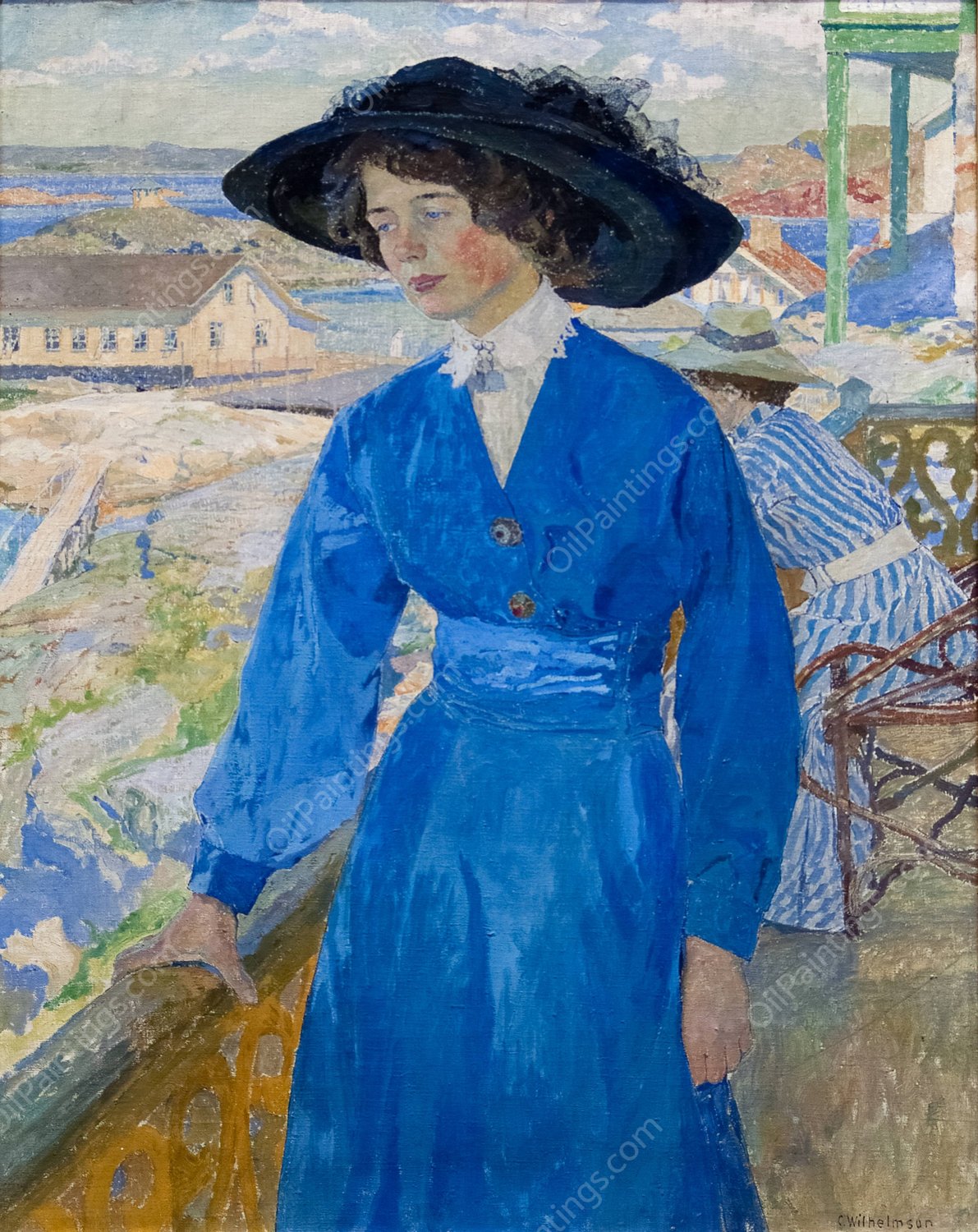 Girl in Blue  by Carl Wilhelmson - Hand-Painted Oil Painting Reproduction