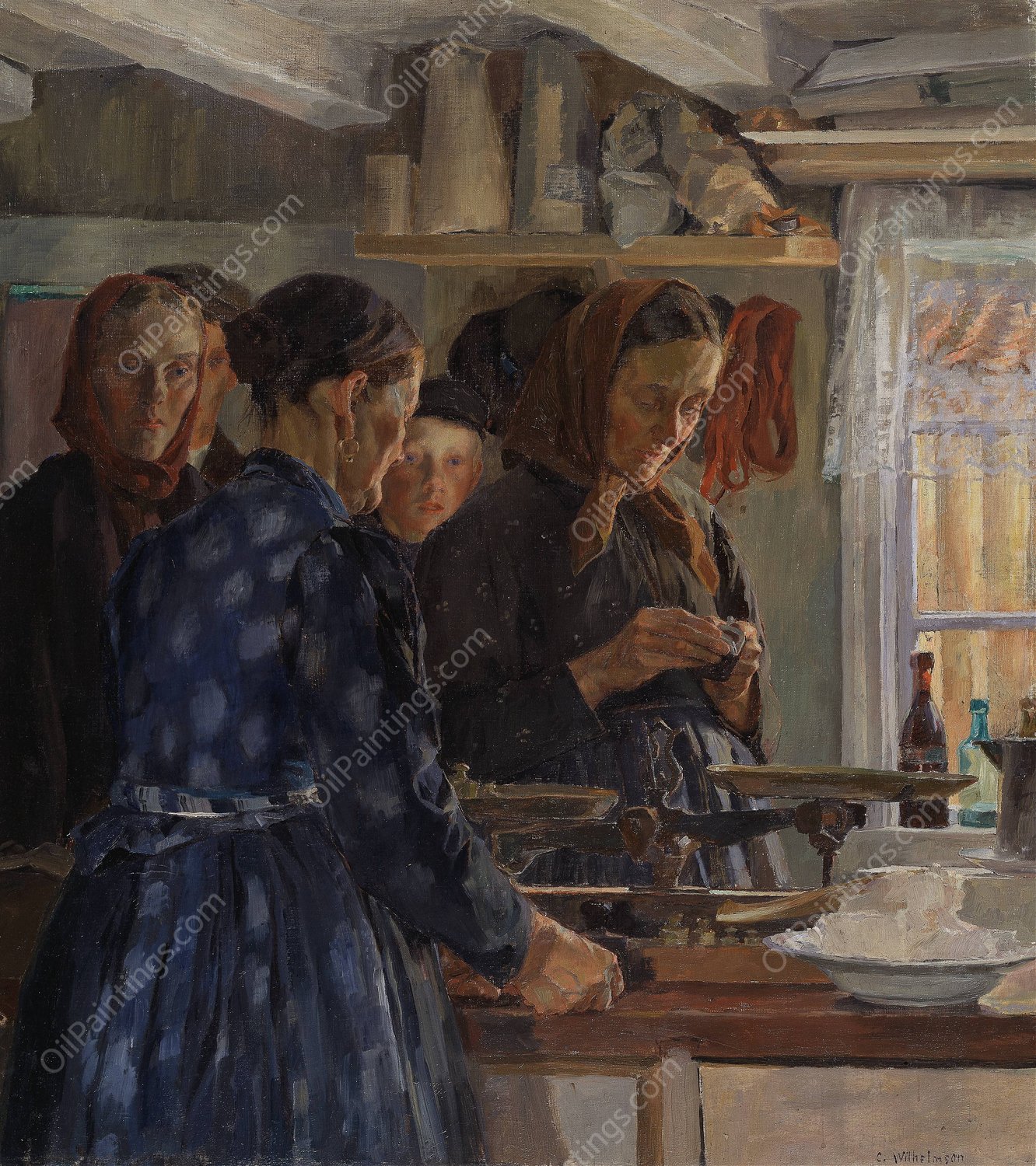 The Village Shop  by Carl Wilhelmson - Hand-Painted Oil Painting Reproduction