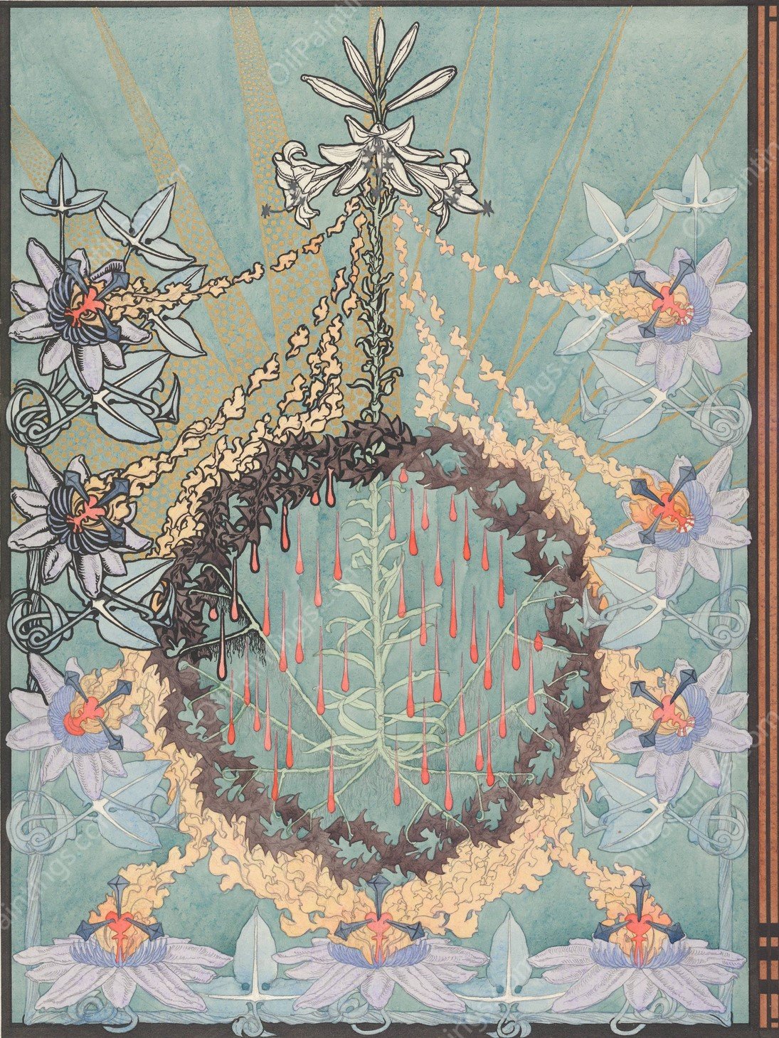 Designs for the Front and Back Cover of 'L'Evangile de Notre Seigneur Jesus-Christ selon Saint Pierre' by Carlos Schwabe - Hand-Painted Oil Painting Reproduction