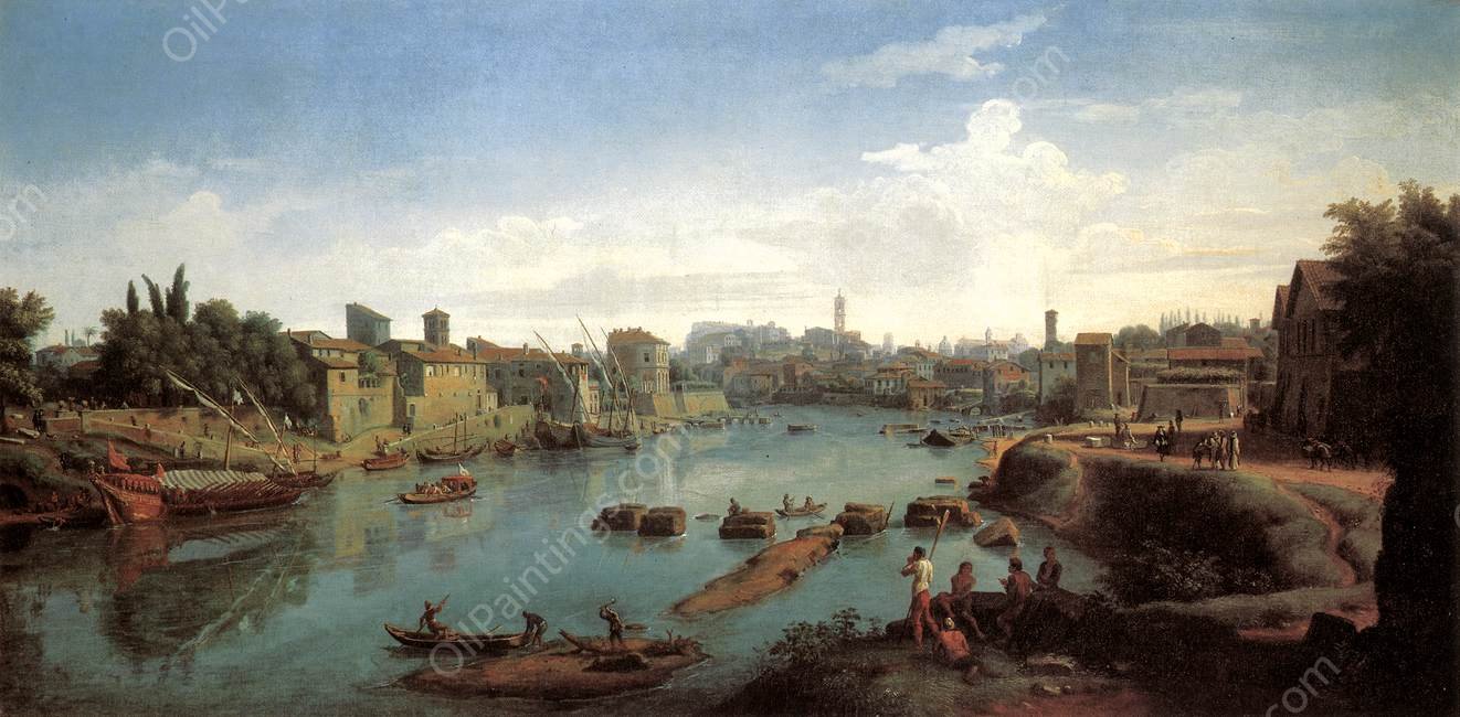 Rome, the Tiber near the Porto di Ripa Grande by Gaspar Van Wittel - Hand-Painted Oil Painting Reproduction