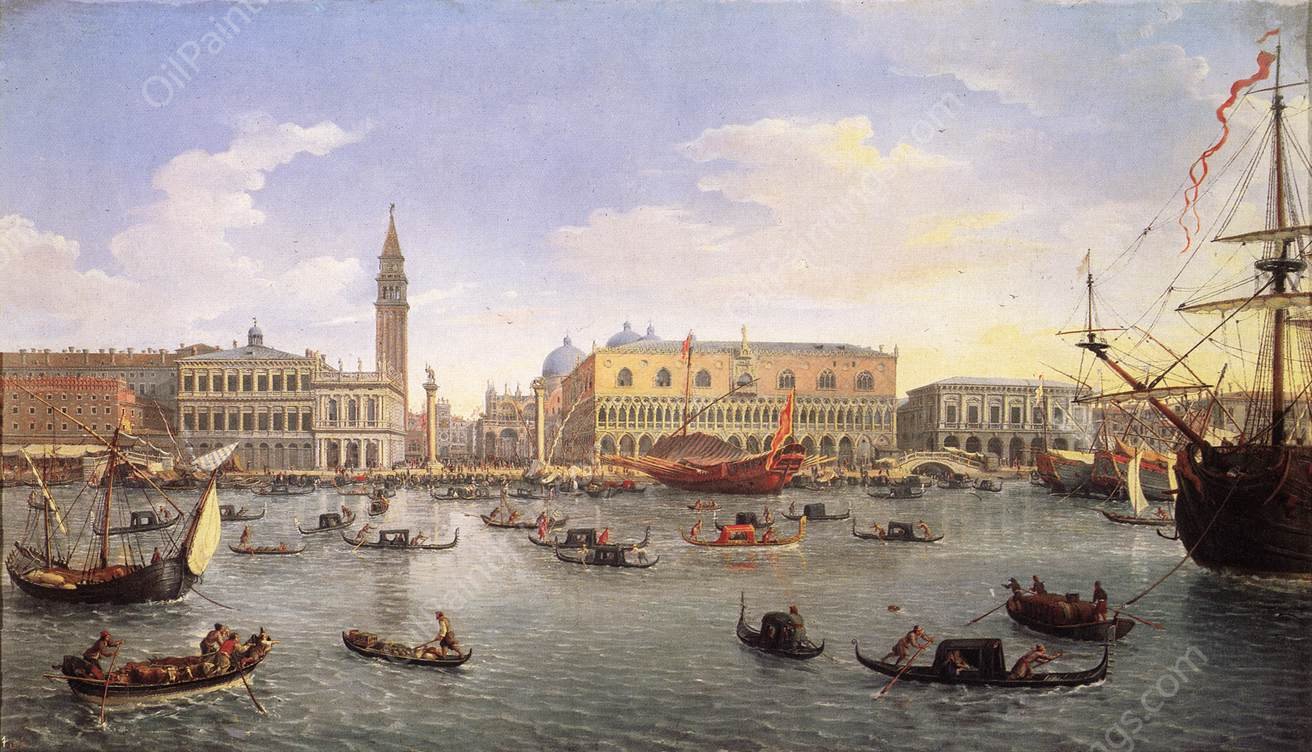 The Molo Seen from the Bacino di San Marco by Gaspar Van Wittel - Hand-Painted Oil Painting Reproduction
