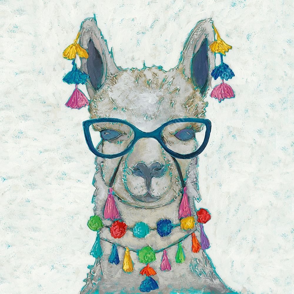 Llama Love with Glasses II by Chariklia Zarris - Hand-Painted Oil Painting Reproduction