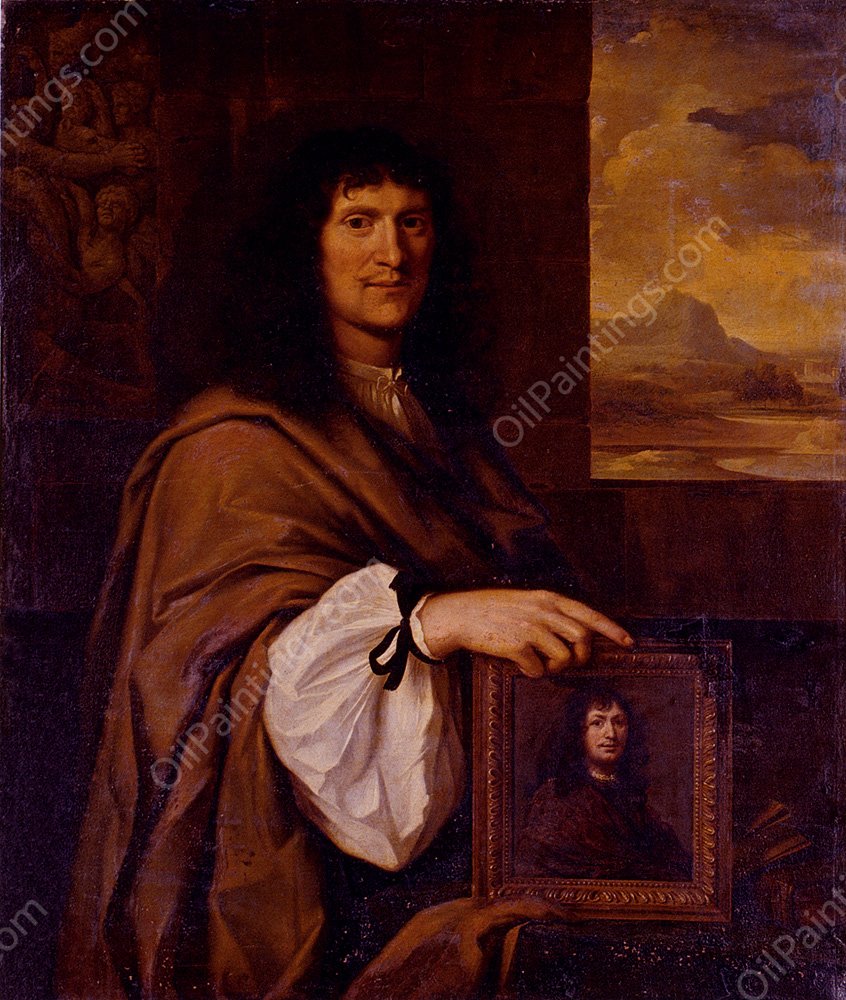 Portrait Of A Man Holding A Portrait by Charles Alphonse Du Fresnoy - Hand-Painted Oil Painting Reproduction