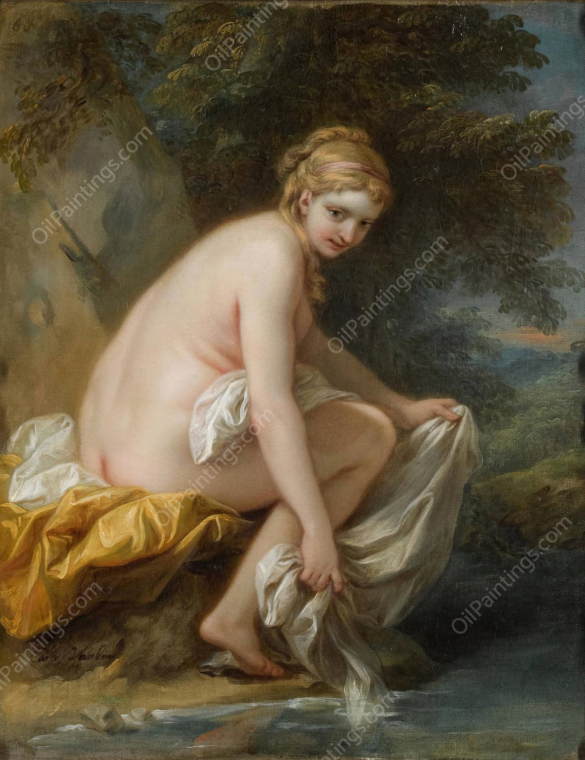 A Nymph At Her Bath  by Charles-Andre Van Loo - Hand-Painted Oil Painting Reproduction