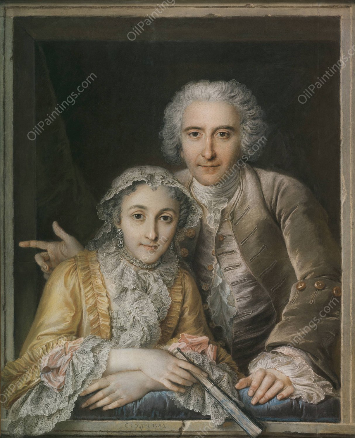 Portrait of Philippe Coypel and His Wife  by Charles-Antoine Coypel - Hand-Painted Oil Painting Reproduction
