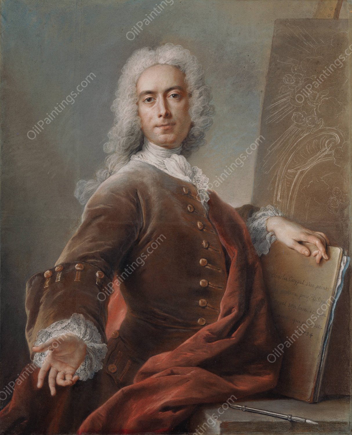 Self-Portrait  by Charles-Antoine Coypel - Hand-Painted Oil Painting Reproduction