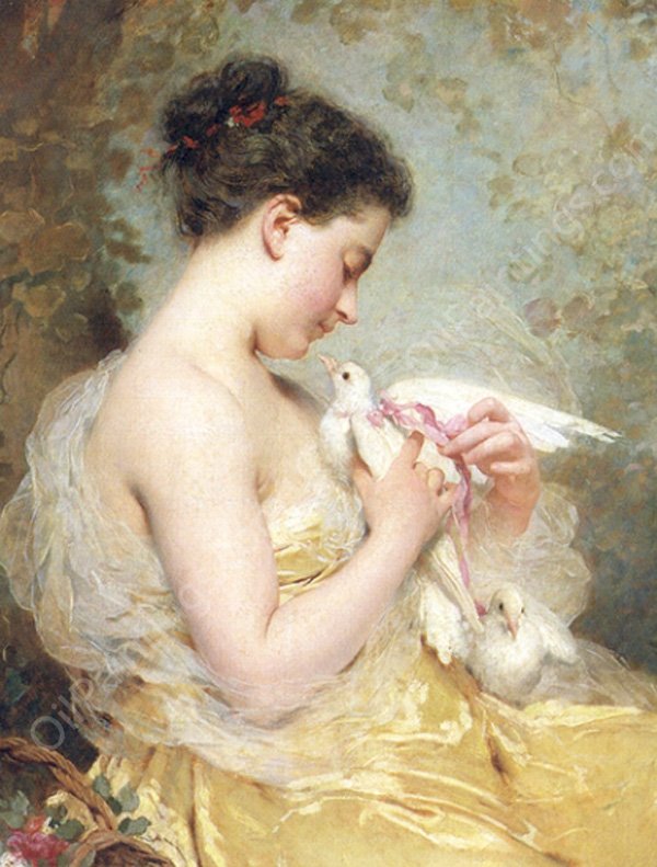 A Beauty with Doves by Charles Chaplin - Hand-Painted Oil Painting Reproduction