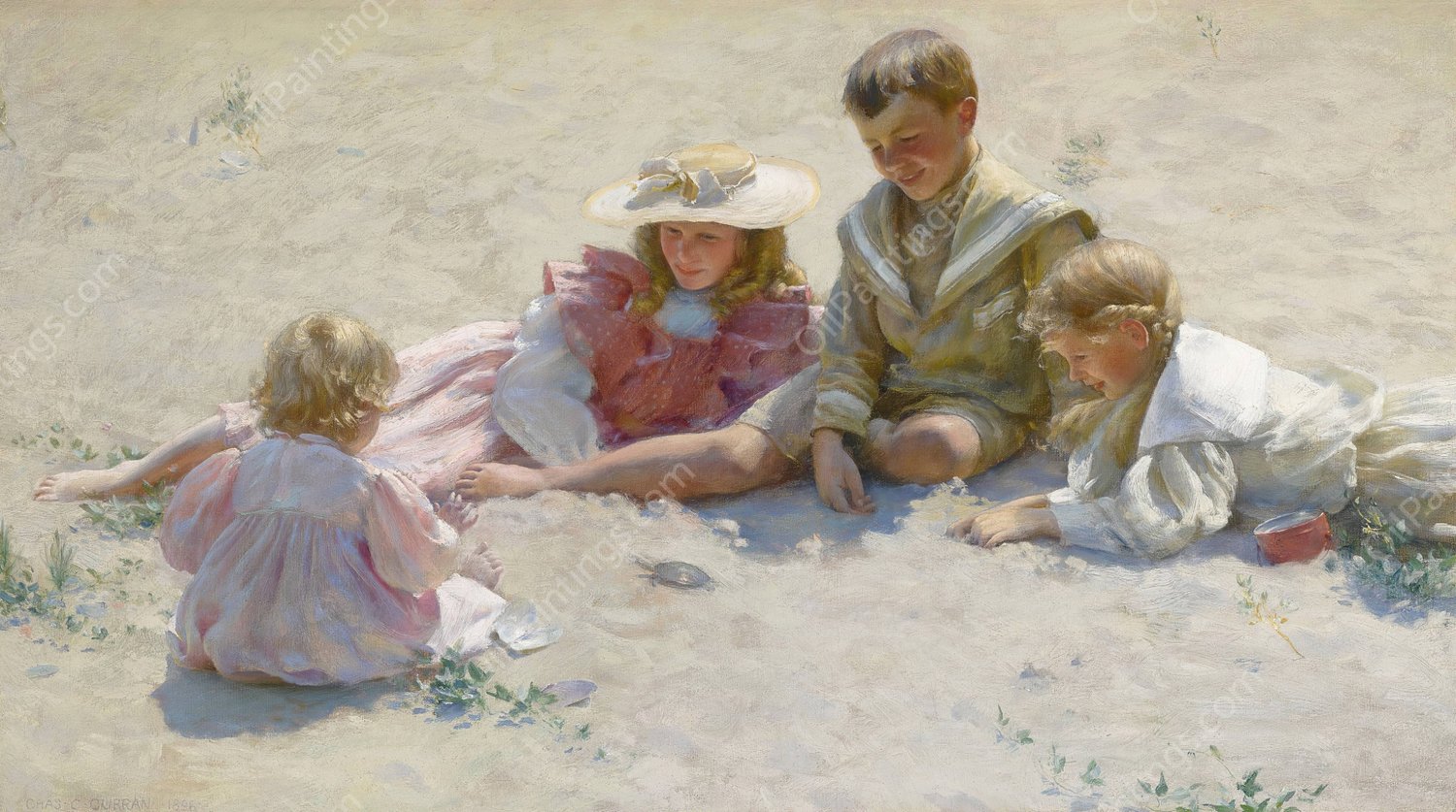 Children By The Seashore  by Charles Courtney Curran - Hand-Painted Oil Painting Reproduction