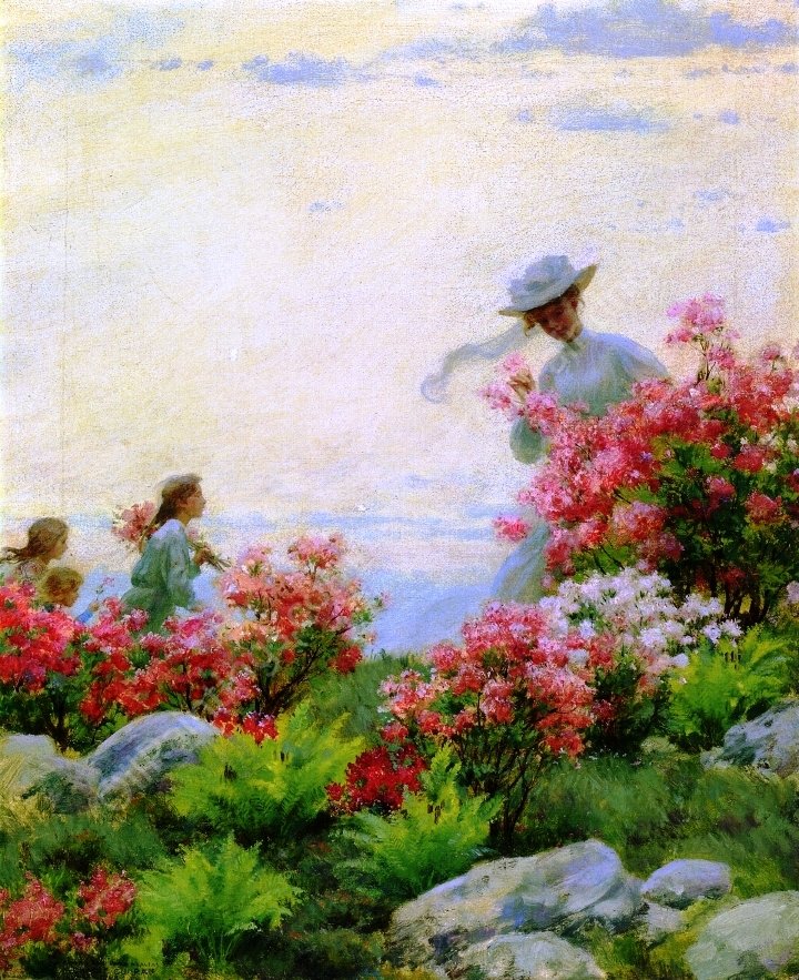 Among the Wild Azaleas by Charles Curran - Hand-Painted Oil Painting Reproduction