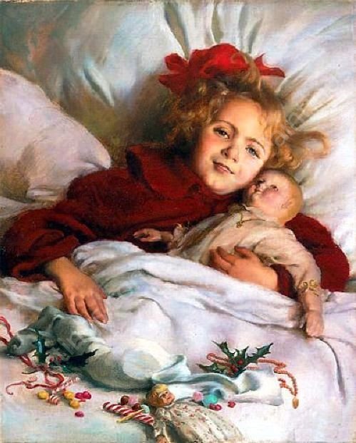 Girl with a Doll by Charles Curran - Hand-Painted Oil Painting Reproduction