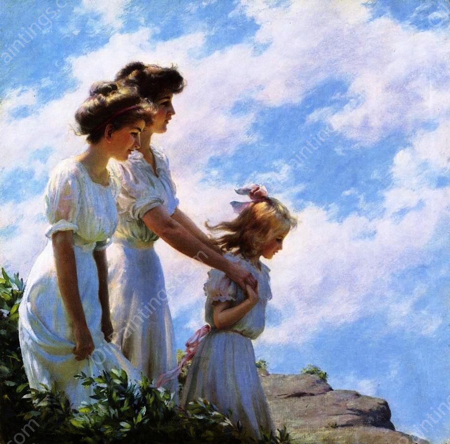 On the Cliff by Charles Curran - Hand-Painted Oil Painting Reproduction