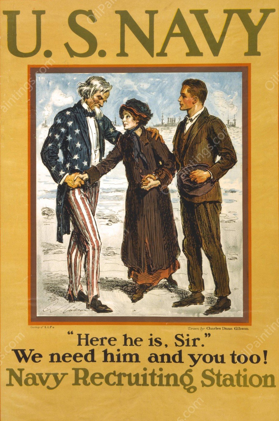 U.S. Navy-Here he is, sir  by Charles Dana Gibson - Hand-Painted Oil Painting Reproduction