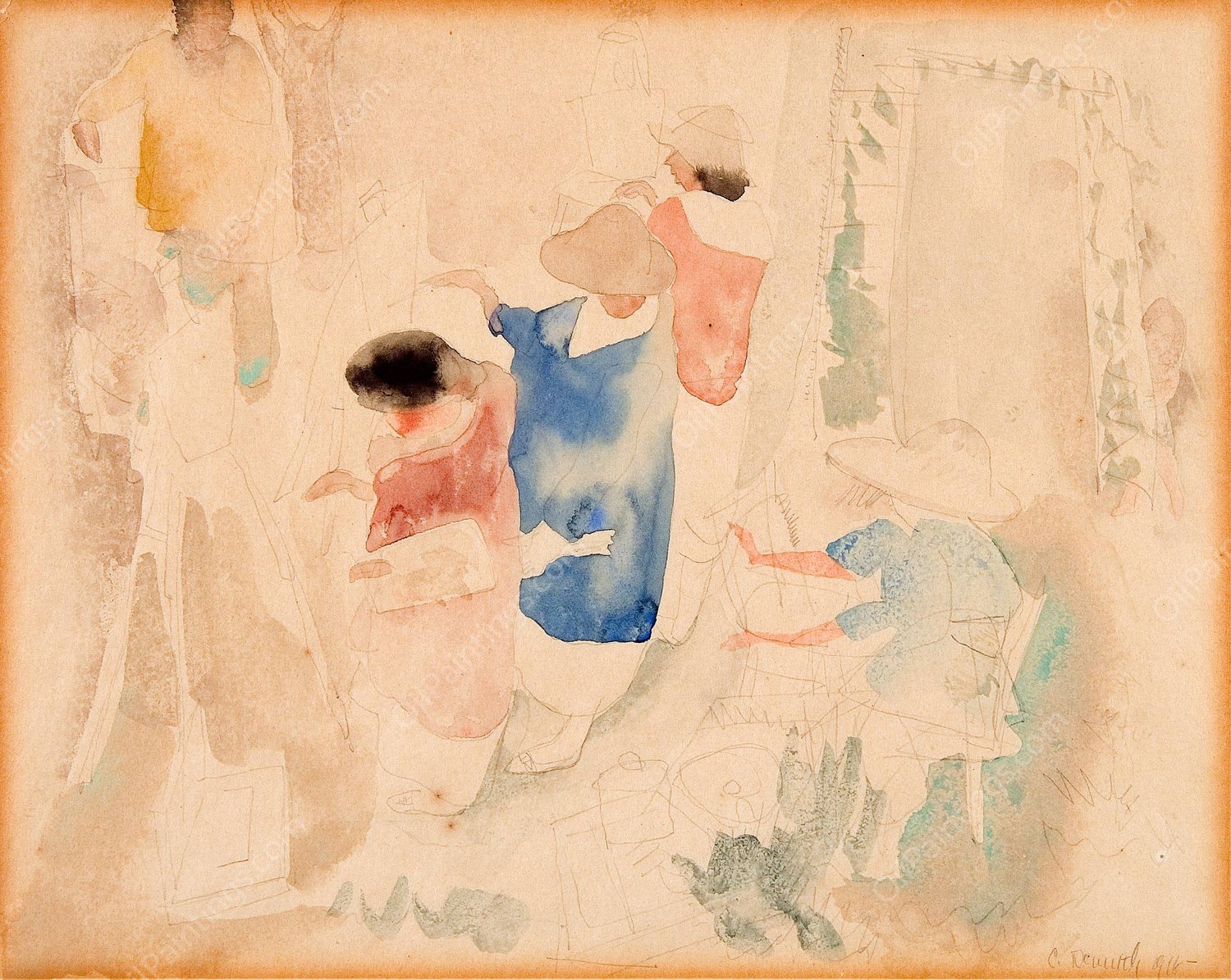 Artists Sketching  by Charles Demuth - Hand-Painted Oil Painting Reproduction