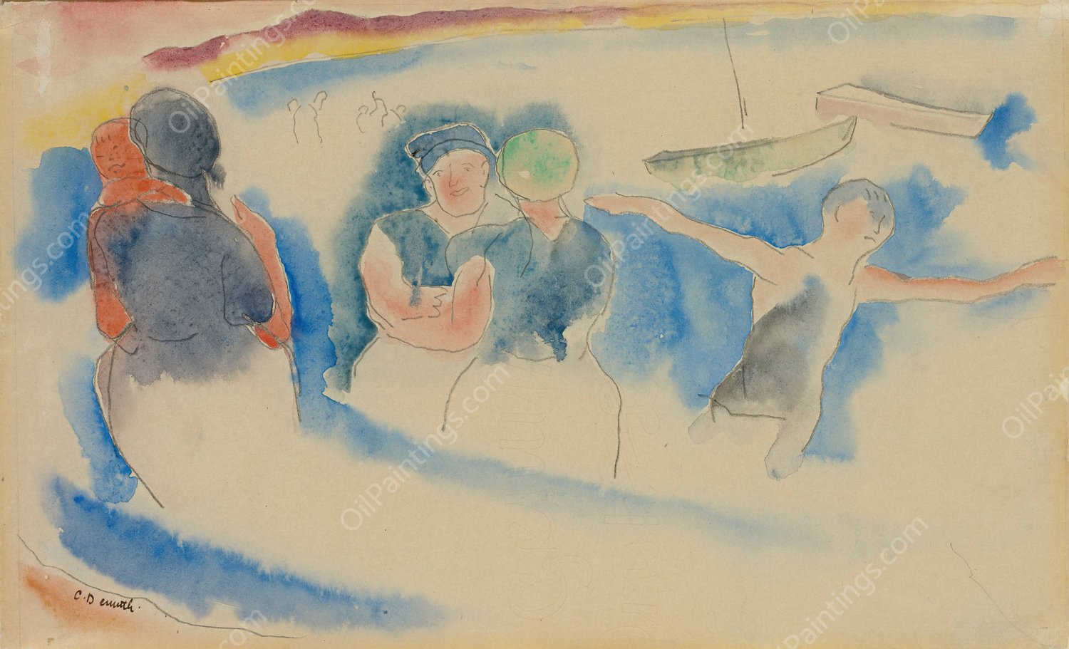 Bathing Beach by Charles Demuth - Hand-Painted Oil Painting Reproduction