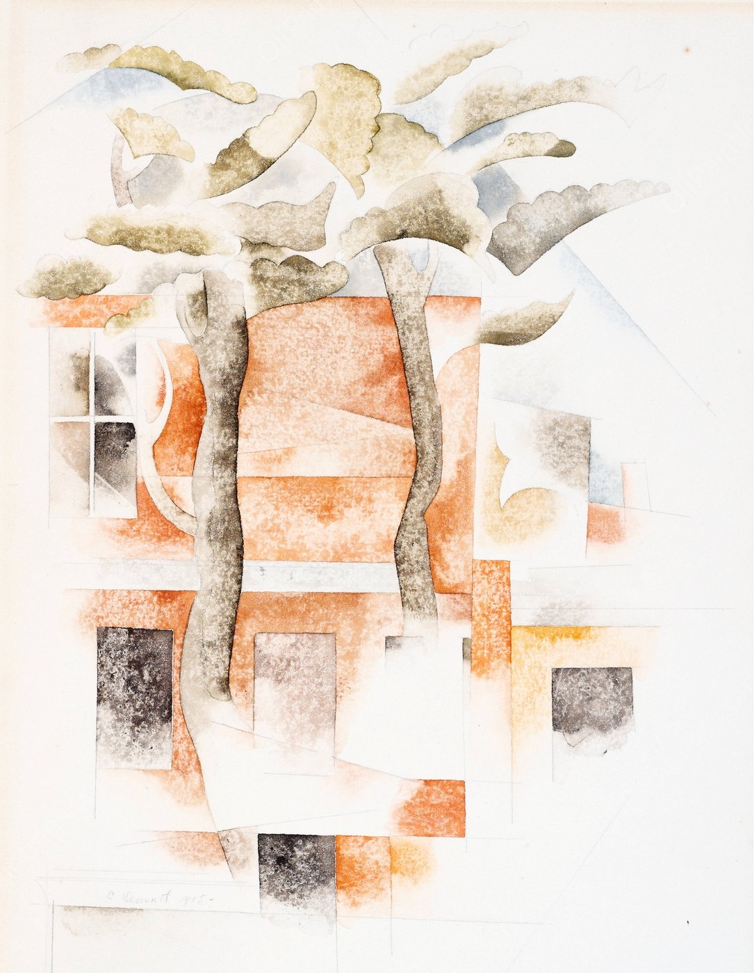 Bermuda, Houses Seen Through Trees  by Charles Demuth - Hand-Painted Oil Painting Reproduction