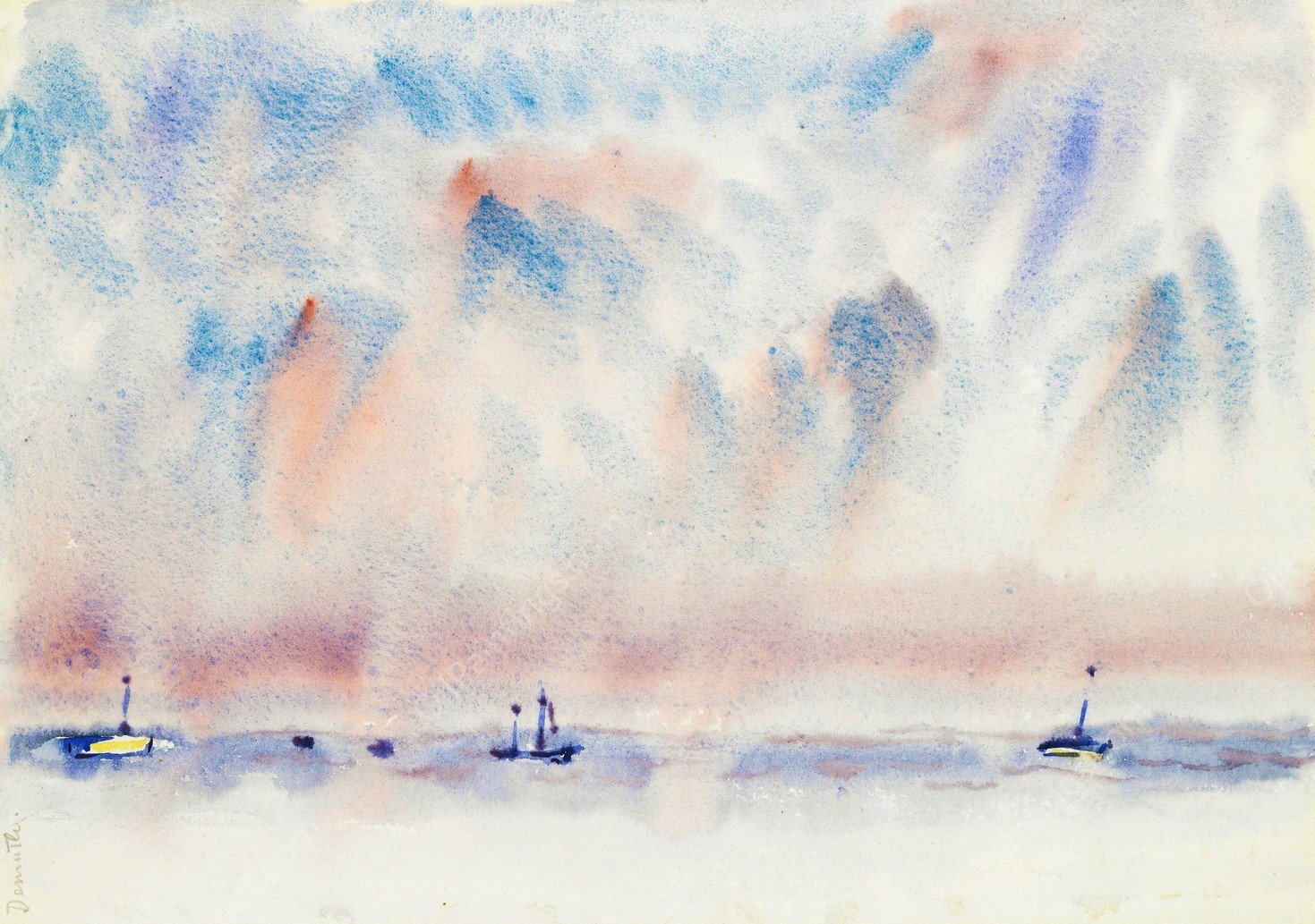 Bermuda Sky and Sea with Boats  by Charles Demuth - Hand-Painted Oil Painting Reproduction