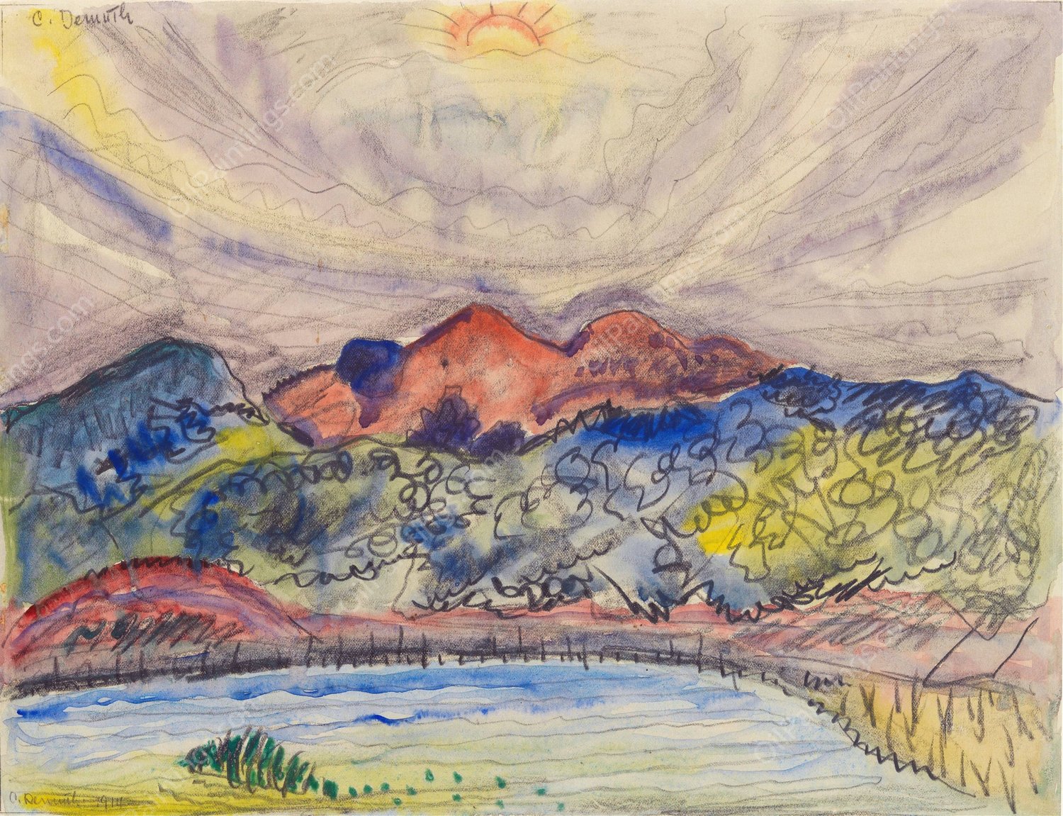 Early Landscape  by Charles Demuth - Hand-Painted Oil Painting Reproduction