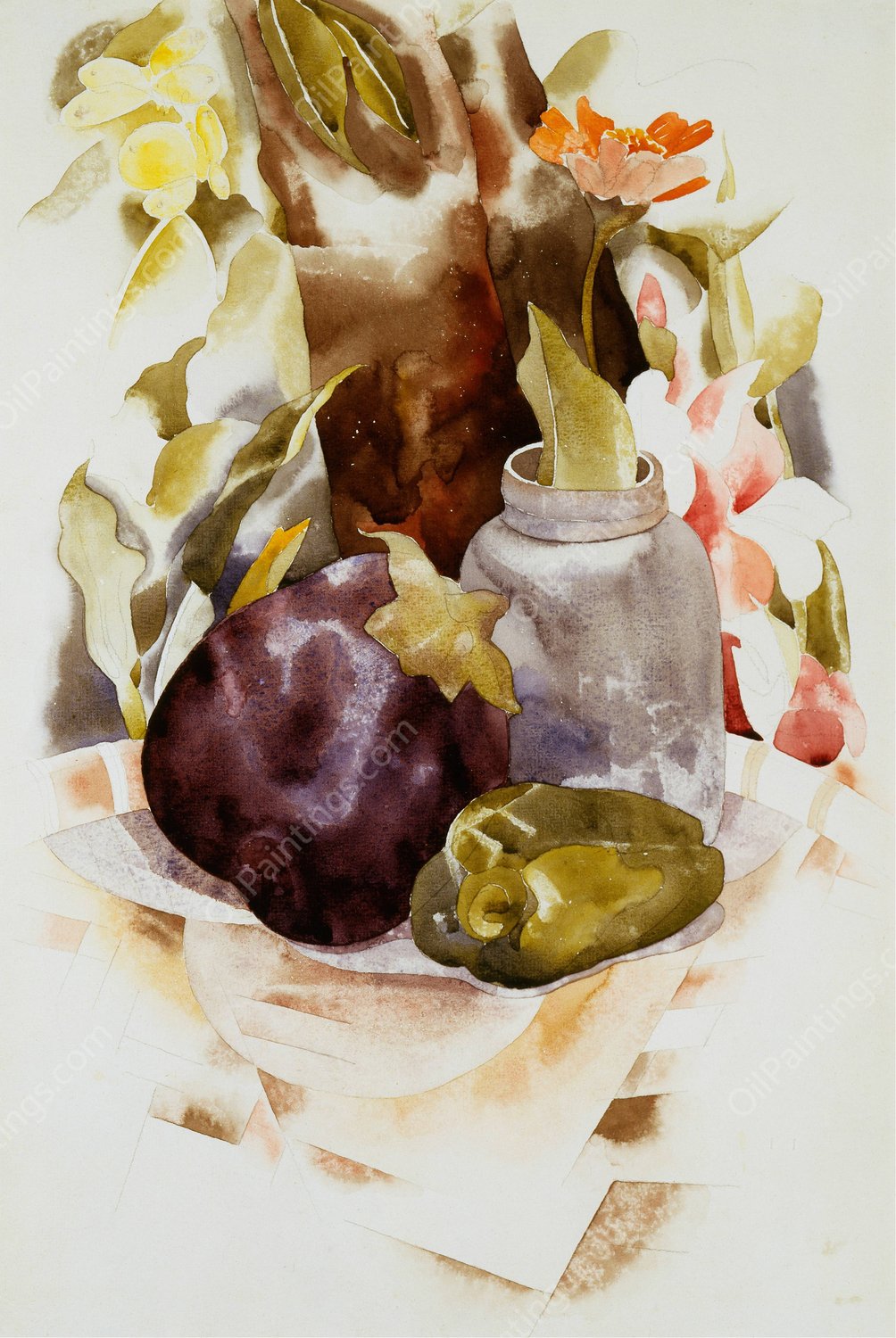 Eggplant and Green Pepper  by Charles Demuth - Hand-Painted Oil Painting Reproduction